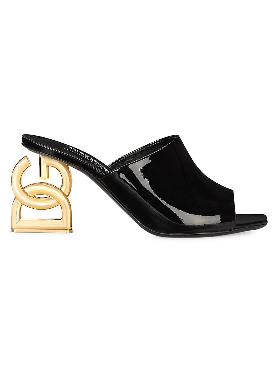 Dolce & Gabbana Interlock Logo-heel Patent Leather Mule Sandals in ...