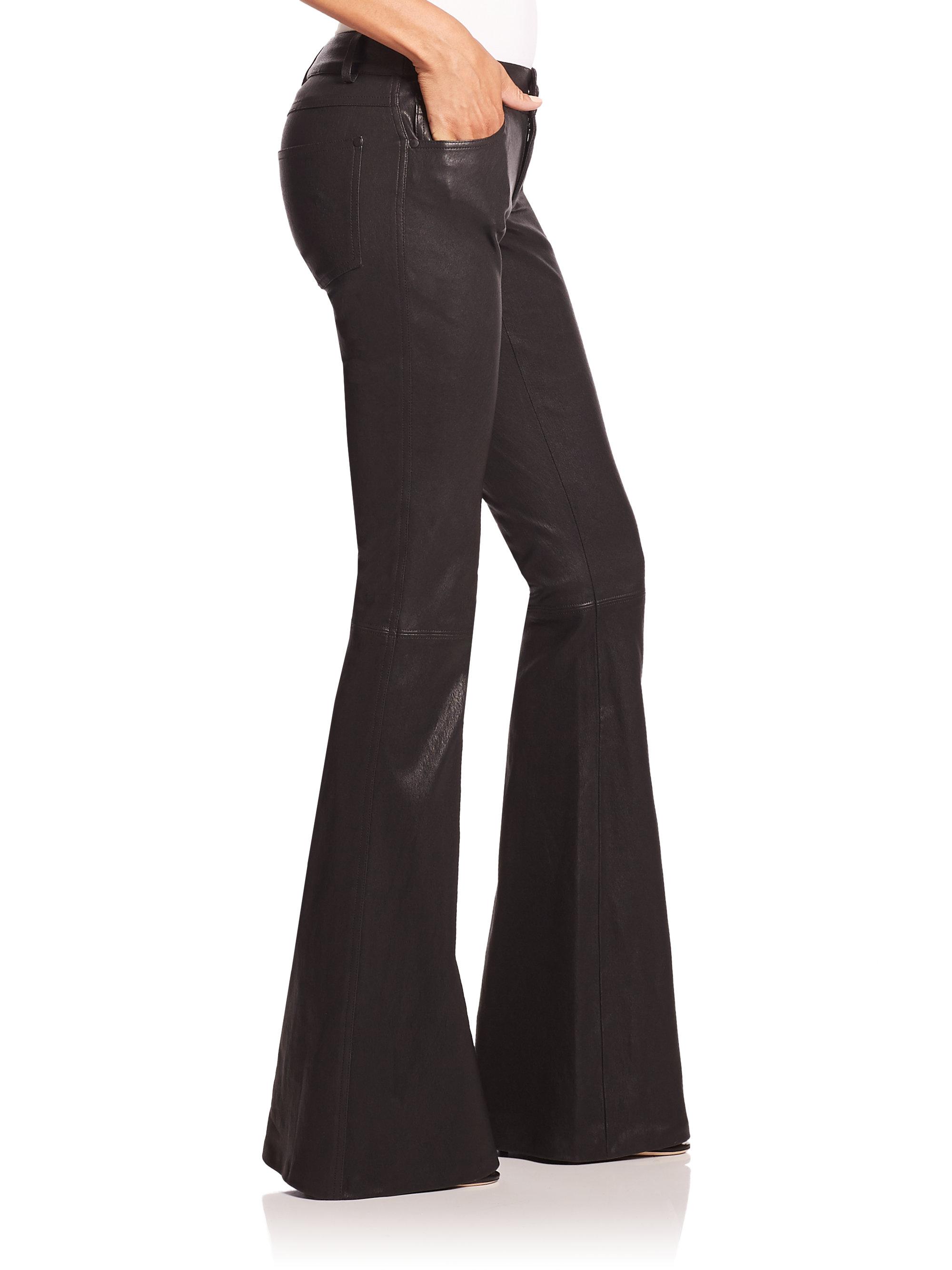 Lyst - Alice + Olivia Leather Bell-bottom Pants in Black