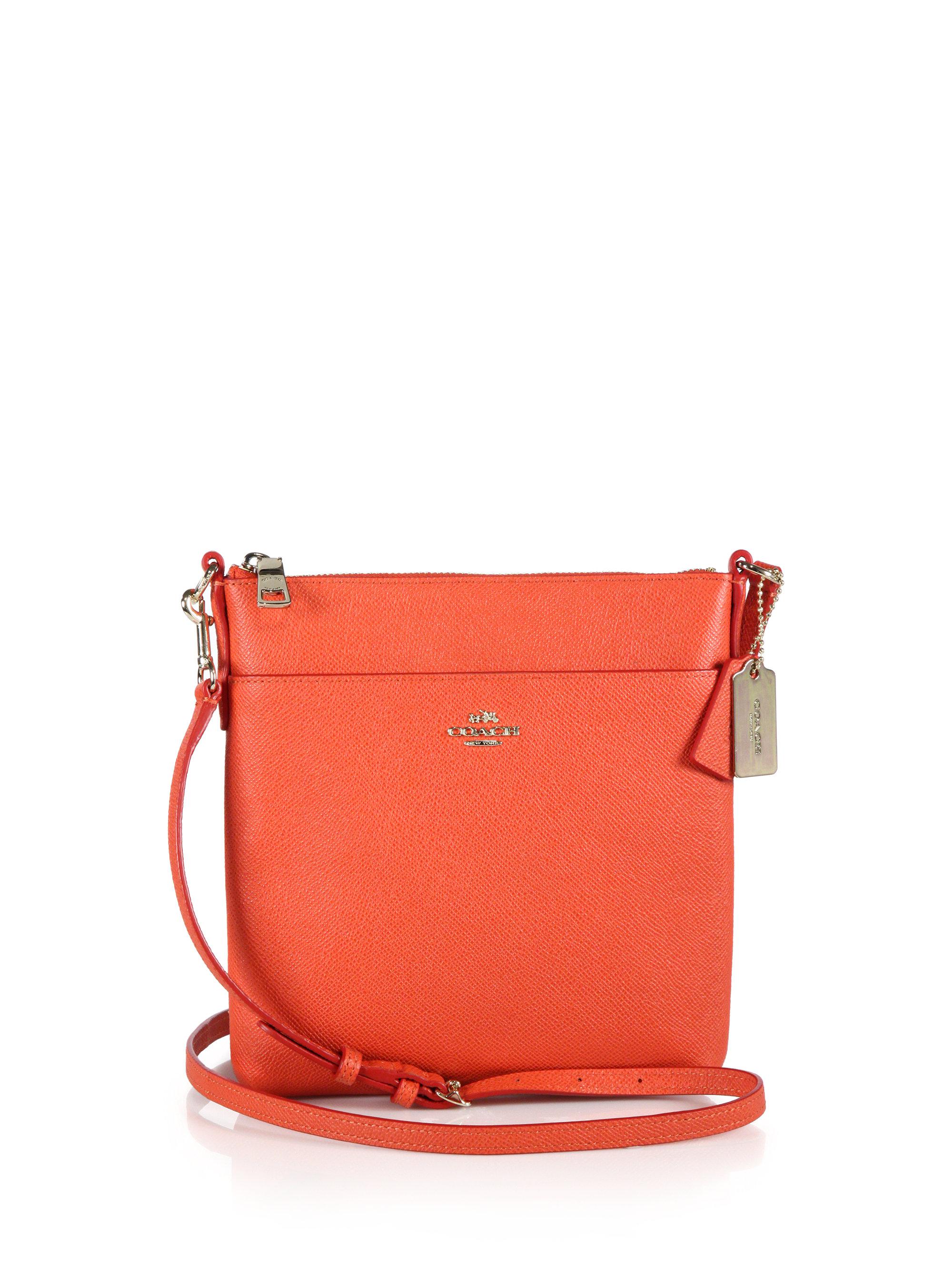 COACH Courier Textured Leather Crossbody Bag in Orange