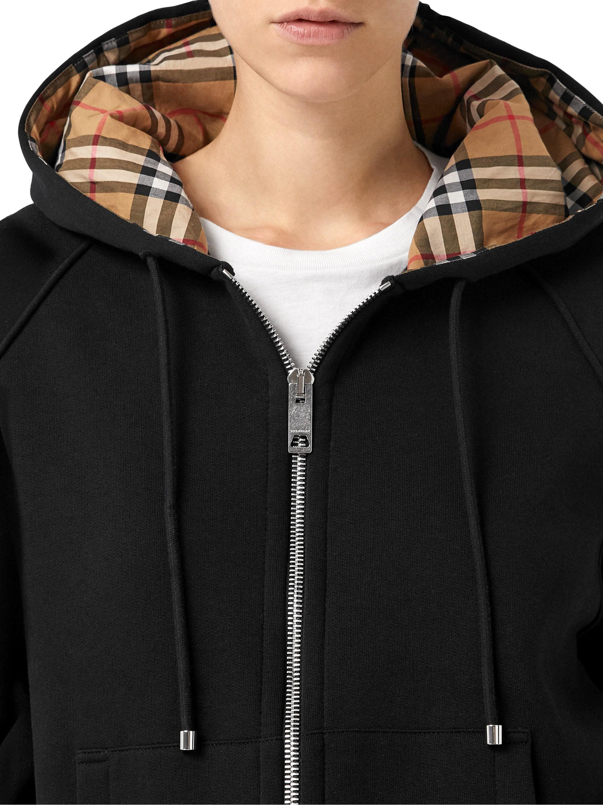 Burberry Cotton Logo Hooded Zip Sweatshirt in Nero (Black) | Lyst