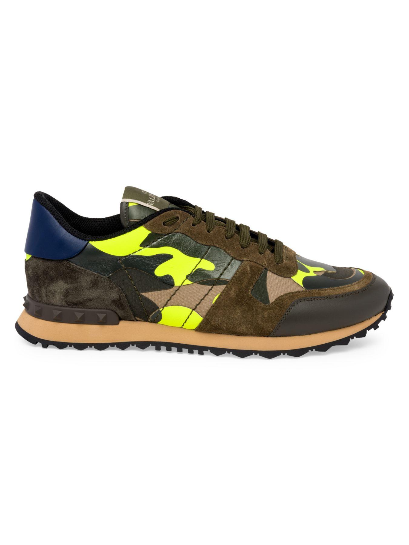 biologi løfte ru Valentino Suede Rockrunner Camouflage Sneakers in Lime Army (Green) for Men  - Lyst