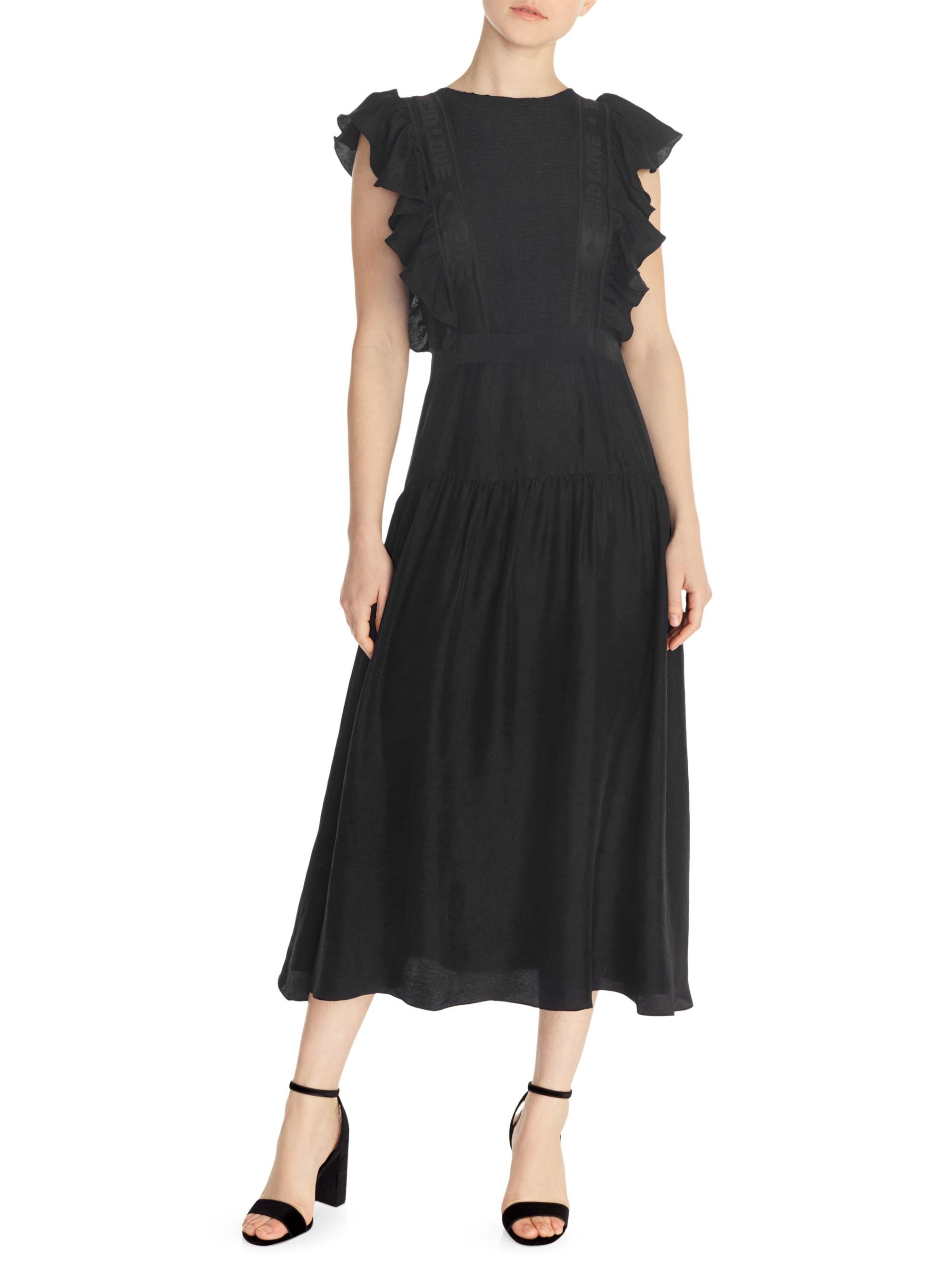 sandro black ruffle dress