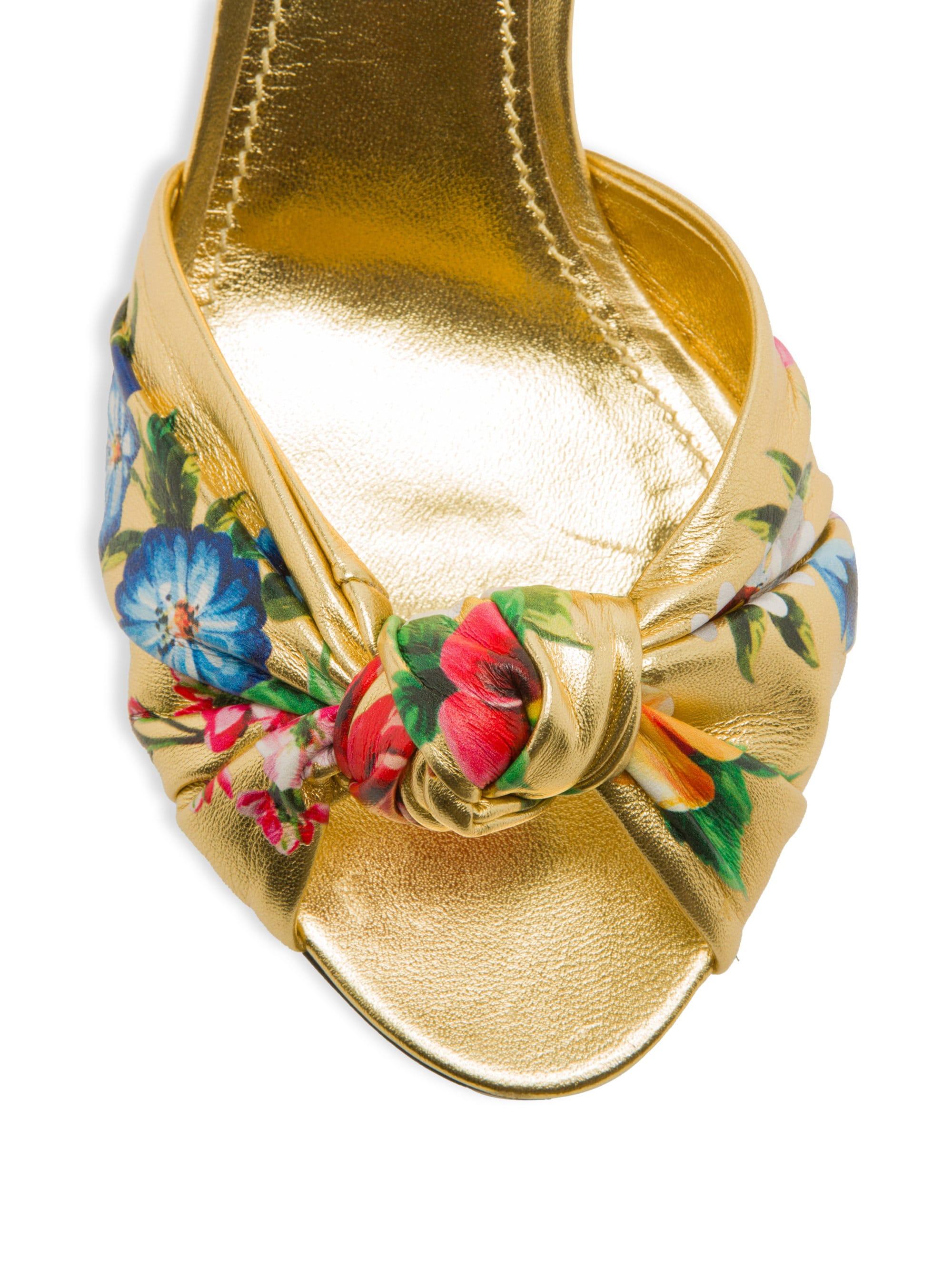 Dolce & Gabbana Leather Floral Sandals in Gold (Metallic) - Lyst