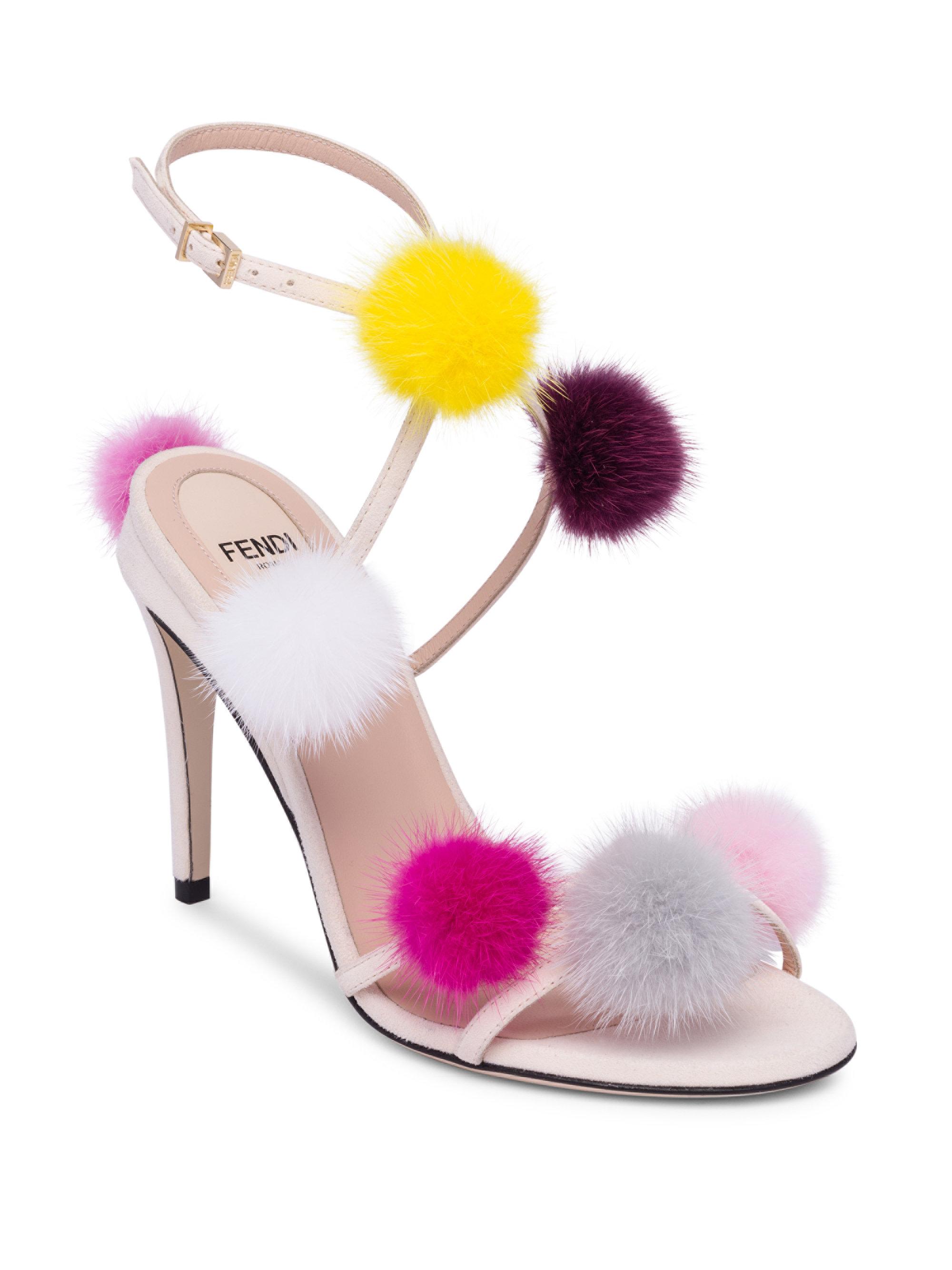 fur multicolor pom pom Fendi Fur Lyst Pom Mink   pom Sandals