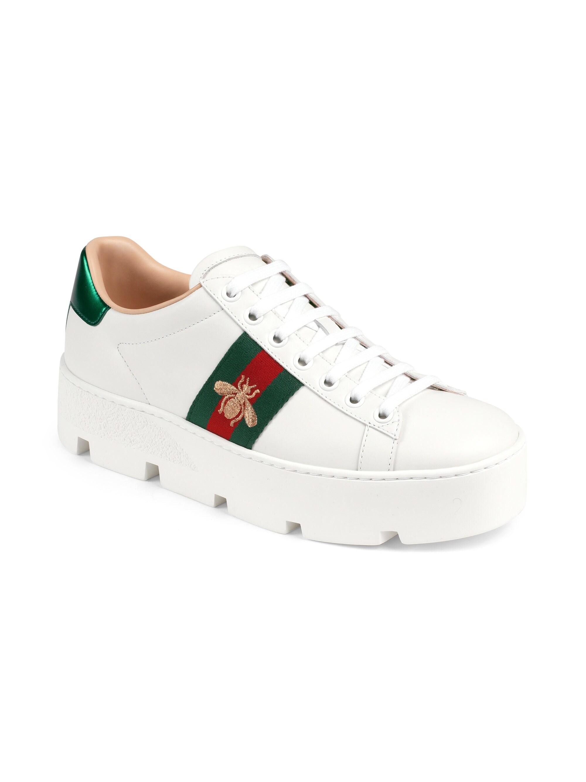 Gucci New Ace Platform Bee Sneakers in White - Lyst