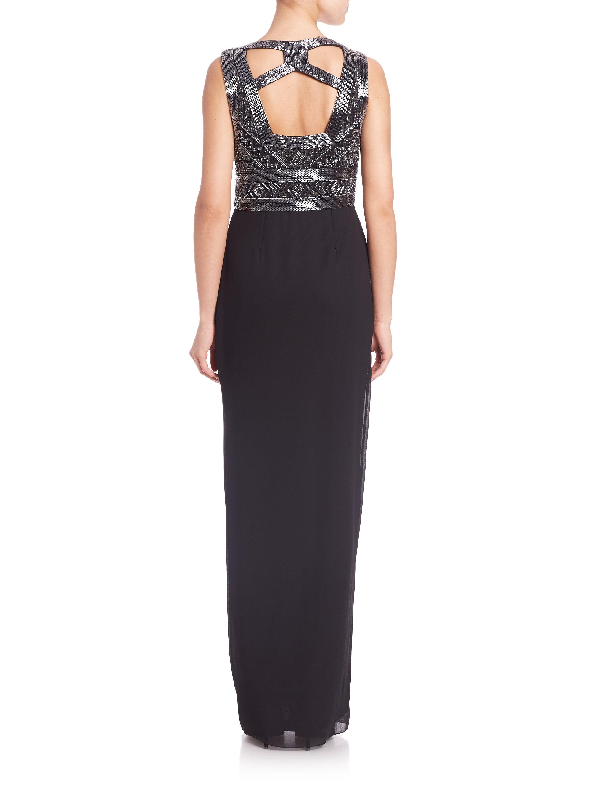 basix black label shoulder bow crepe gown