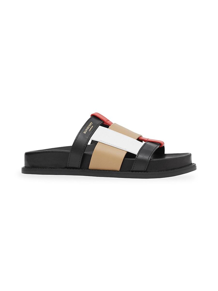 Burberry Colorblock Leather Slides in Black | Lyst