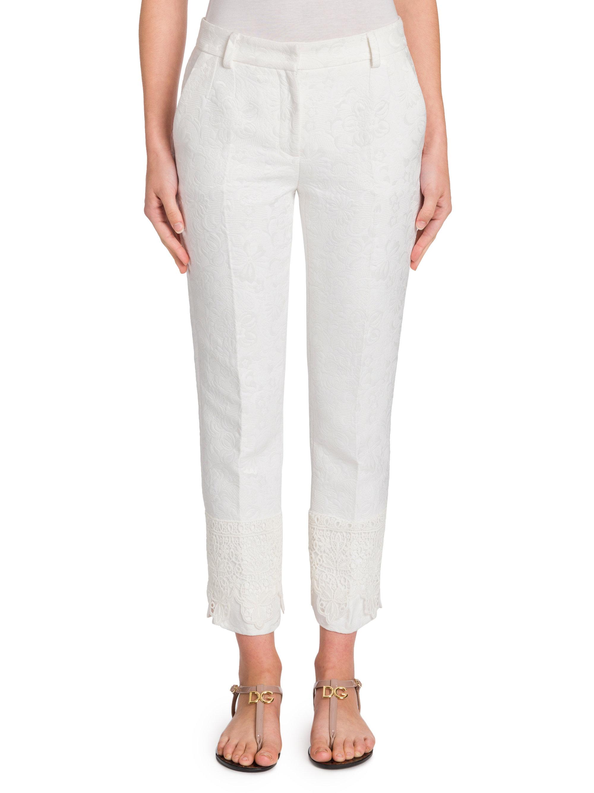Dolce & Gabbana Brocade Cropped Pants With Lace Hem in White - Lyst