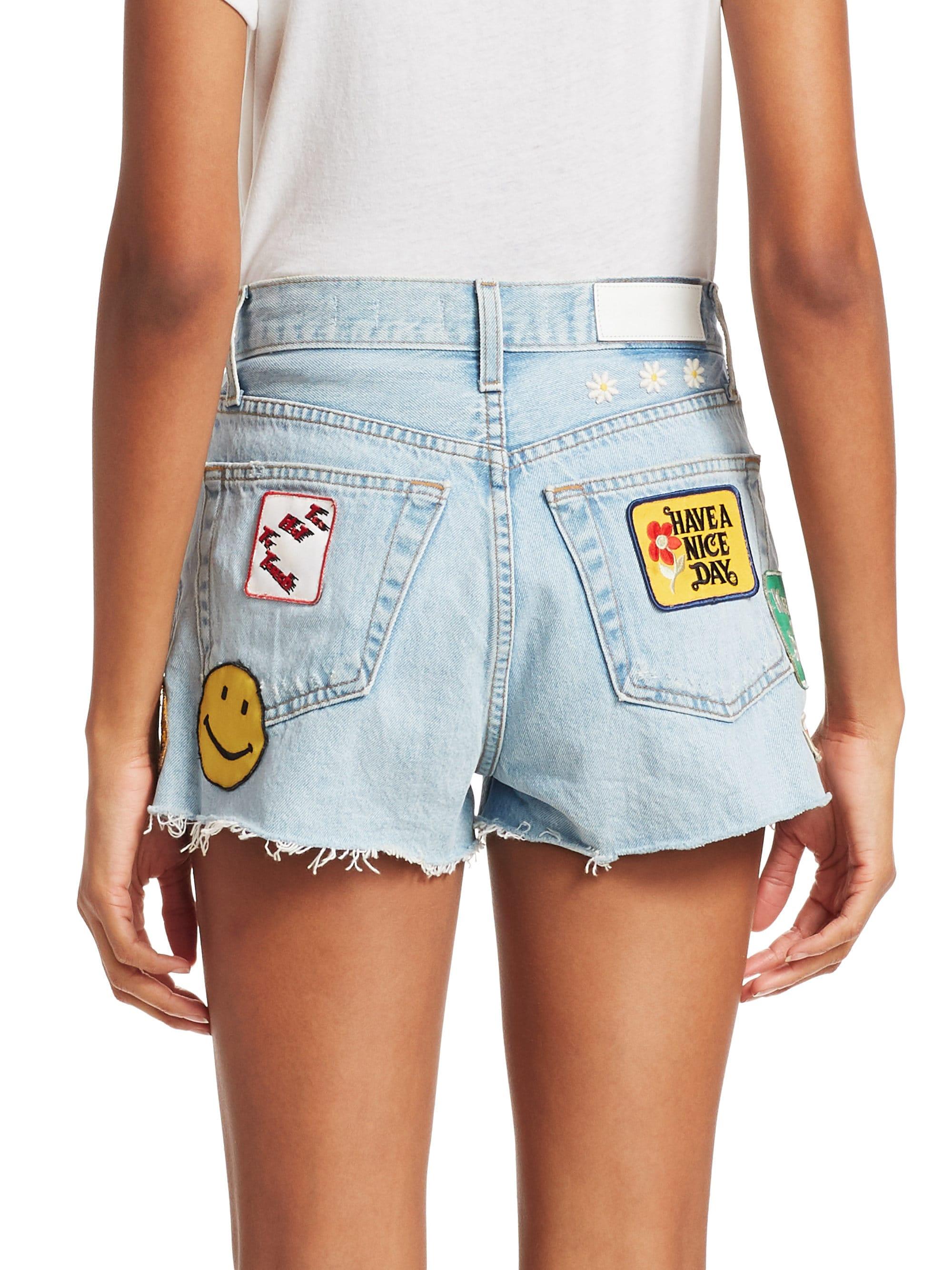 RE/DONE Embellished Patch Jean Shorts in Blue | Lyst