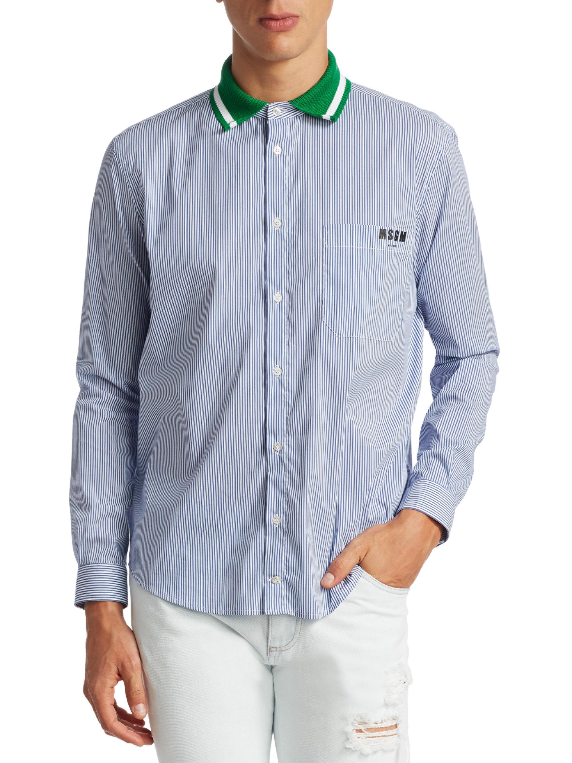 contrast collar striped shirt