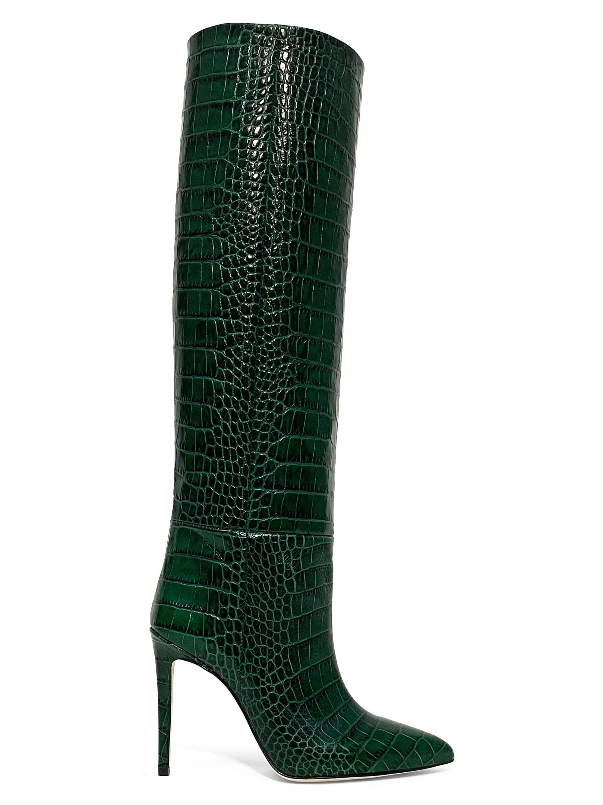 croc embossed square toe boots