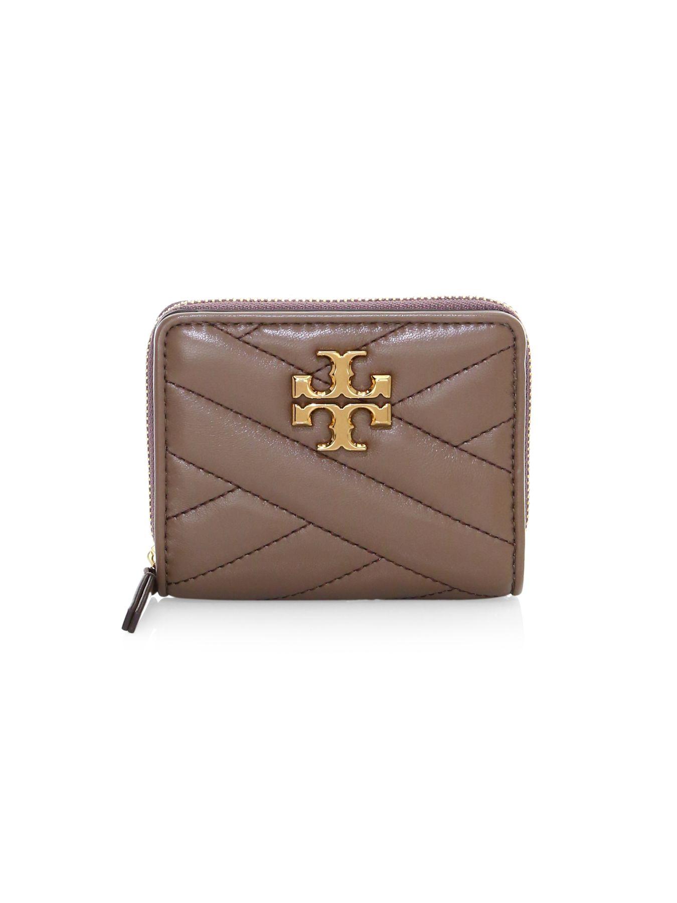 Tory Burch Leather Kira Chevron Bi-fold Wallet in Brown,Gold Tone ...