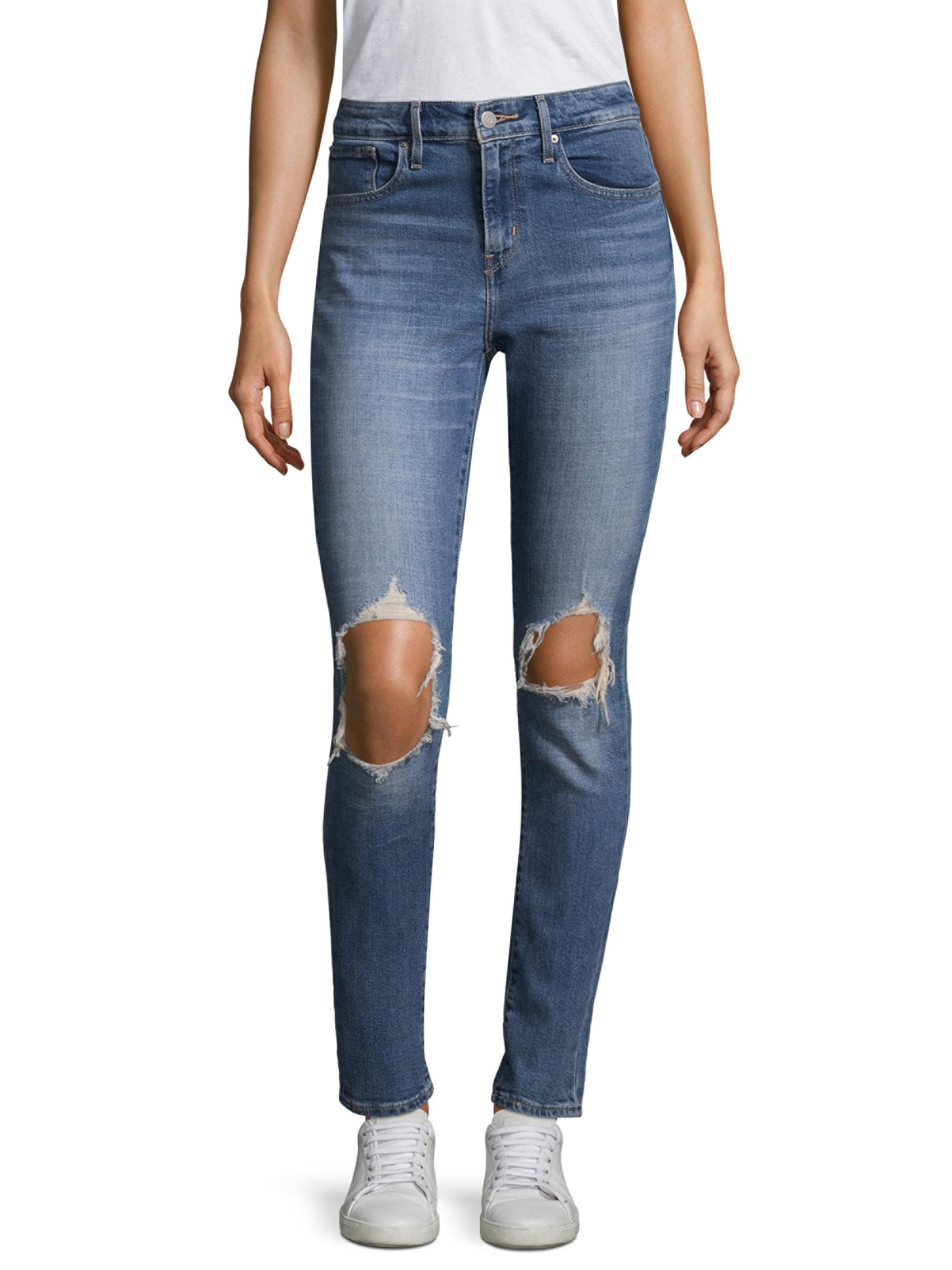 Levi's Denim 721 High Rise Ripped Skinny Jeans in Blue - Lyst