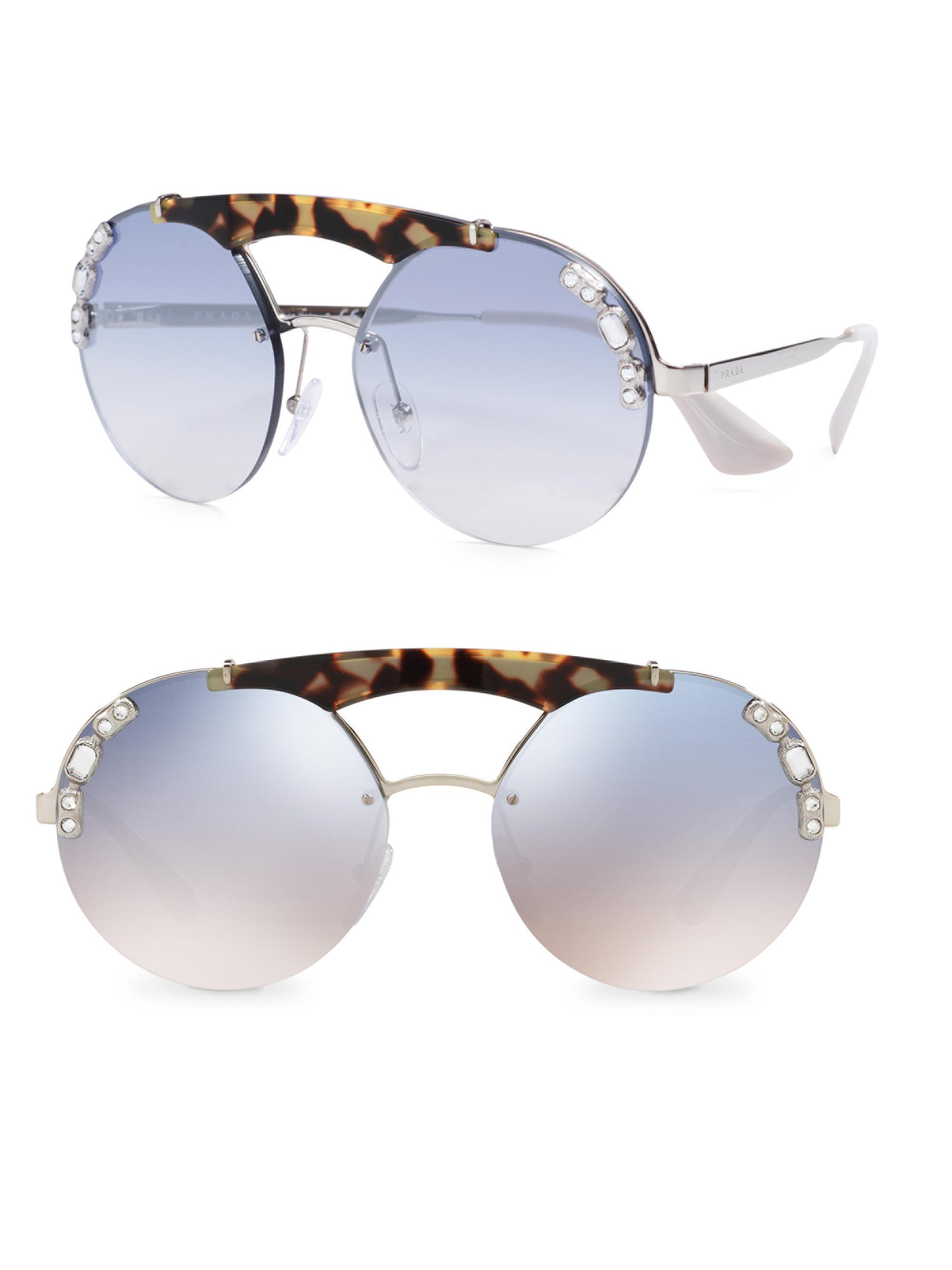 Prada 37mm Round Mirror Sunglasses in 