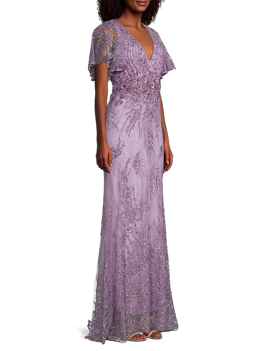 Mac Duggal Lace Flutter Sleeve Evening 
