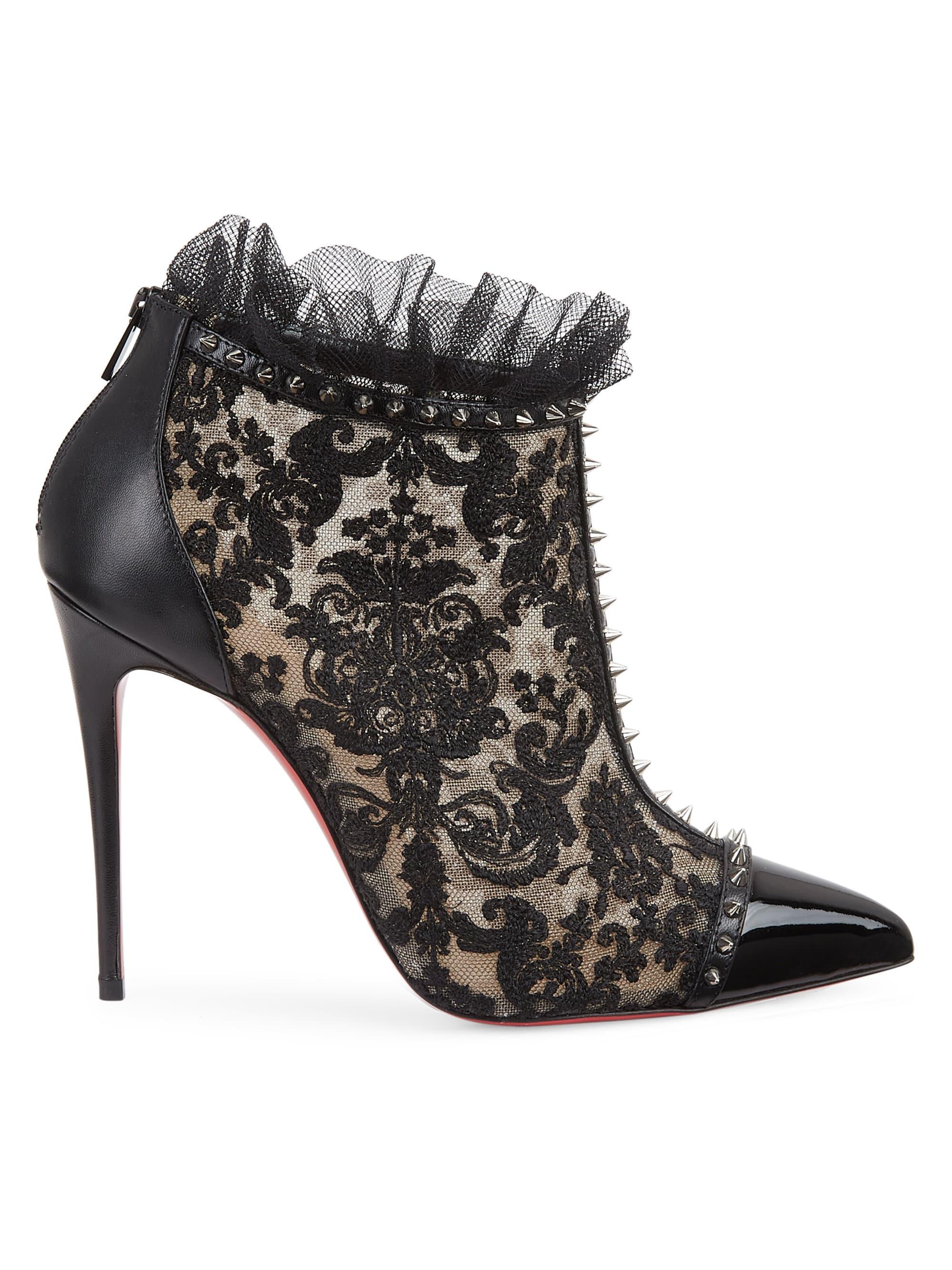 Christian Louboutin Pigalle 100 Studded Lace Booties in Black - Lyst