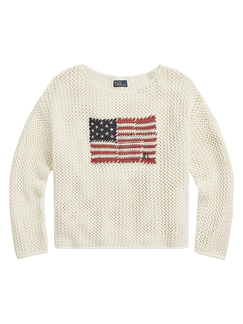 Polo Ralph Lauren Cotton Open-stitch Flag Sweater in White | Lyst