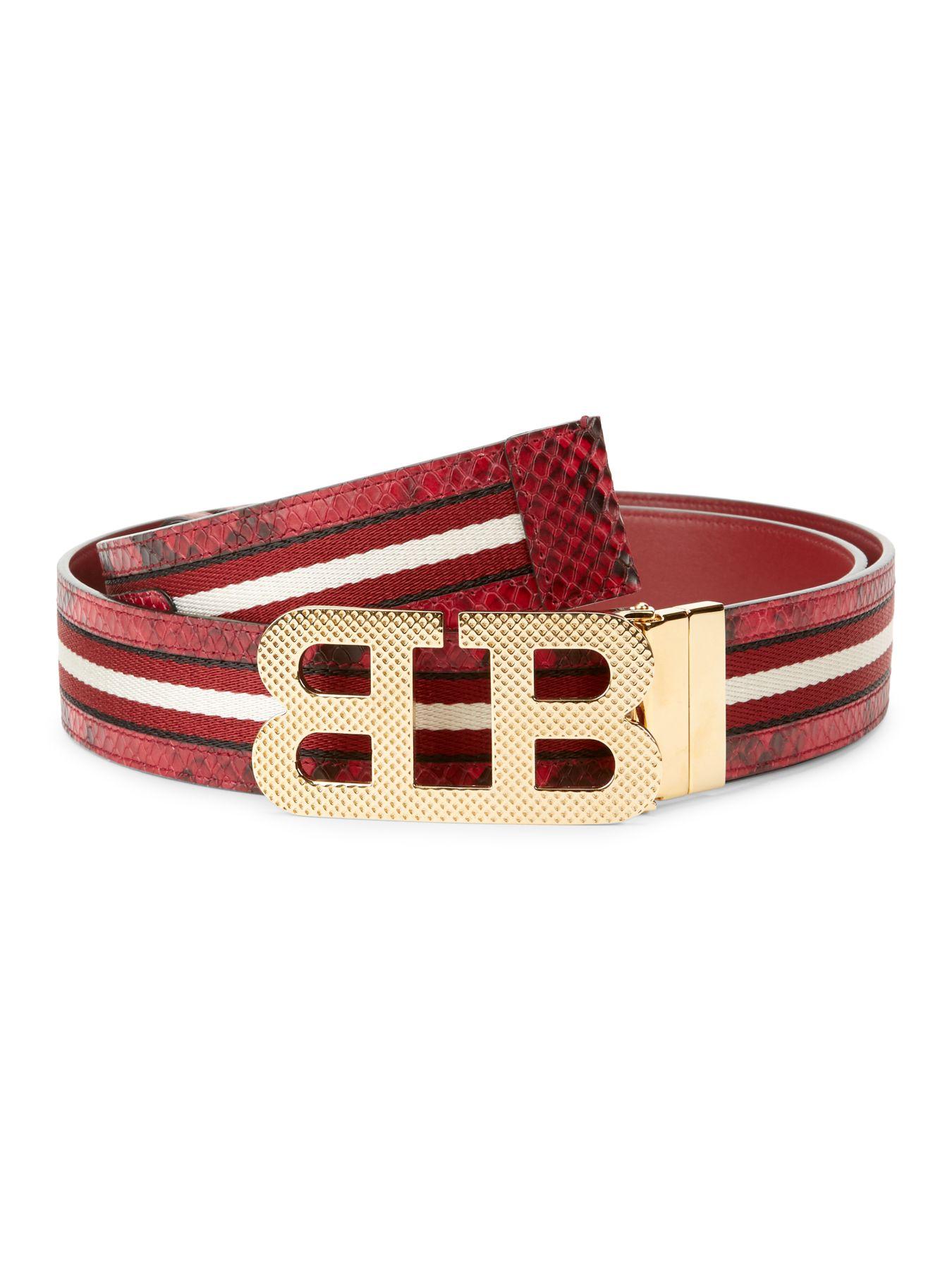 Bally Synthetic Iconic Buckle Mirror Stripe Belt in Red for Men - Lyst
