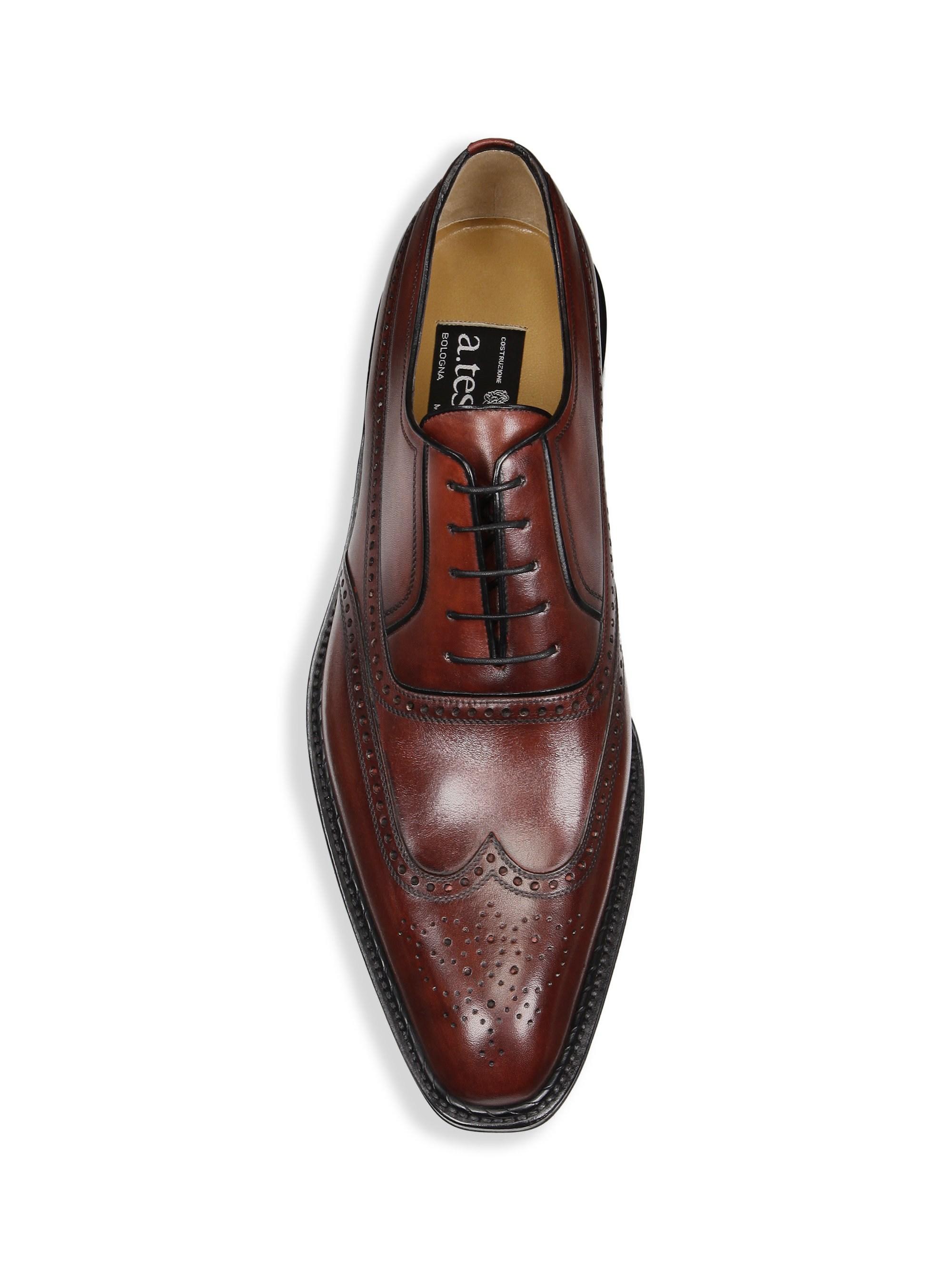 A.Testoni Men's Black Label Leather Wingtip Oxfords - Dark Berry - Size 12  in Brown for Men | Lyst