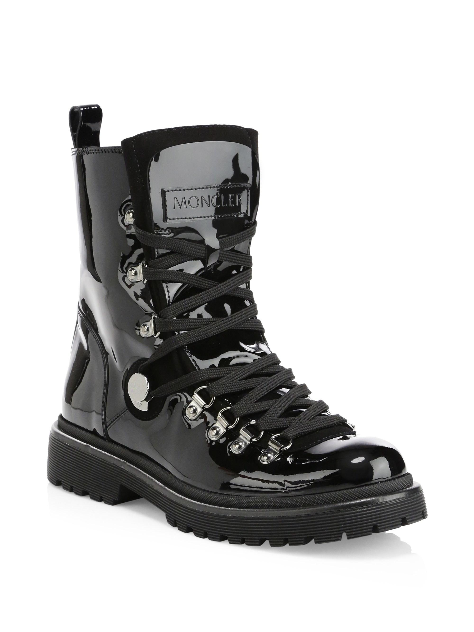 Moncler Patent Leather Combats Boots in Black | Lyst