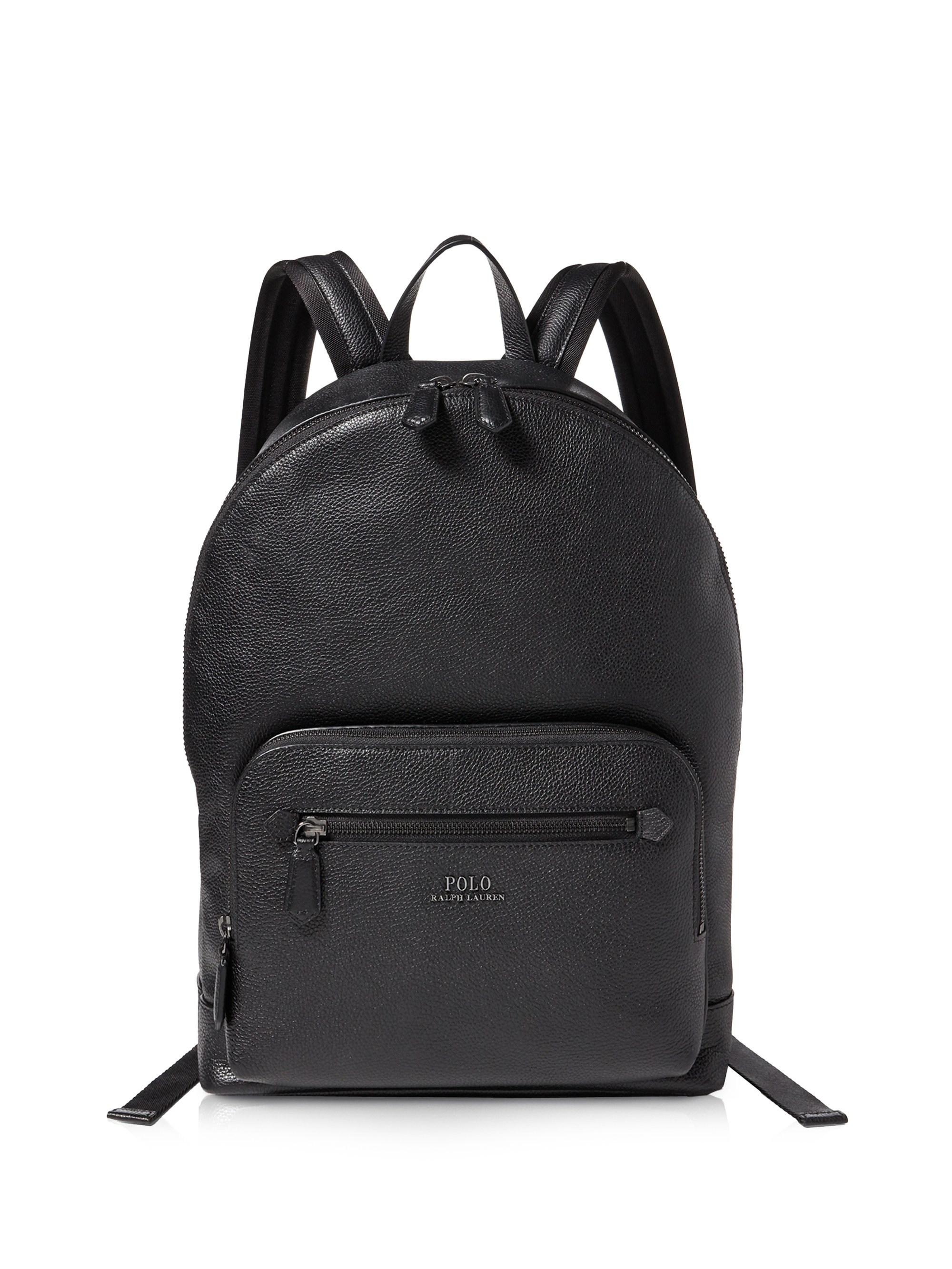 Polo Ralph Lauren Leather Pebbled Jacquard Backpack in Black for Men - Lyst