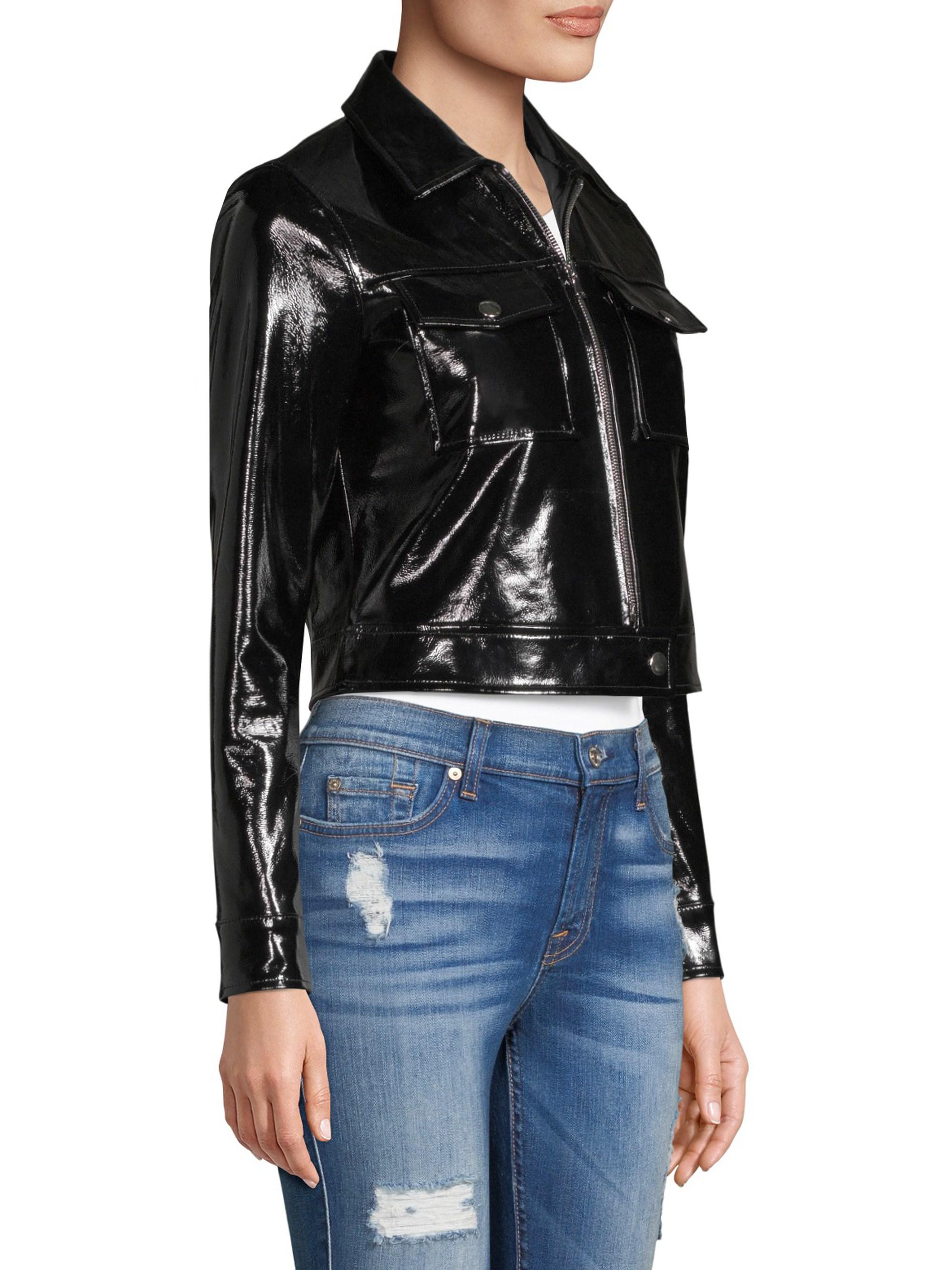 L'Agence Patent Leather Cropped Jacket in Black Lyst