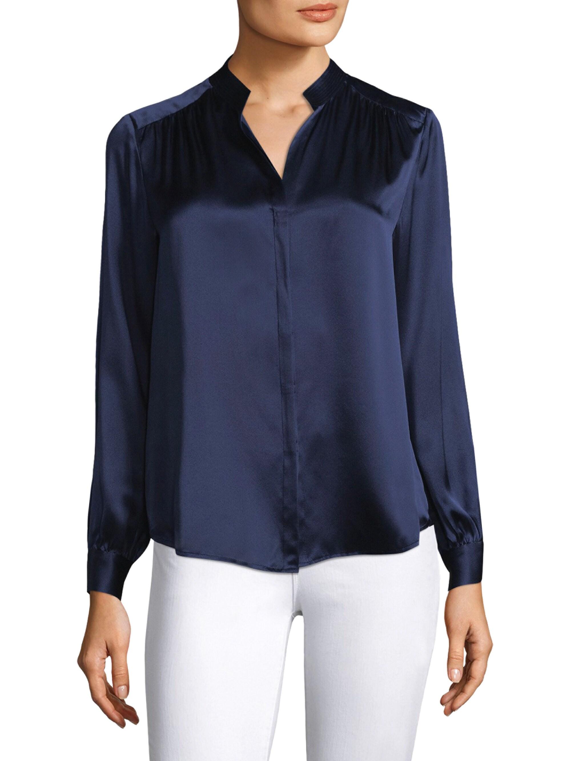 L'Agence Bianca Silk Charmeuse Blouse in Navy (Blue) - Lyst