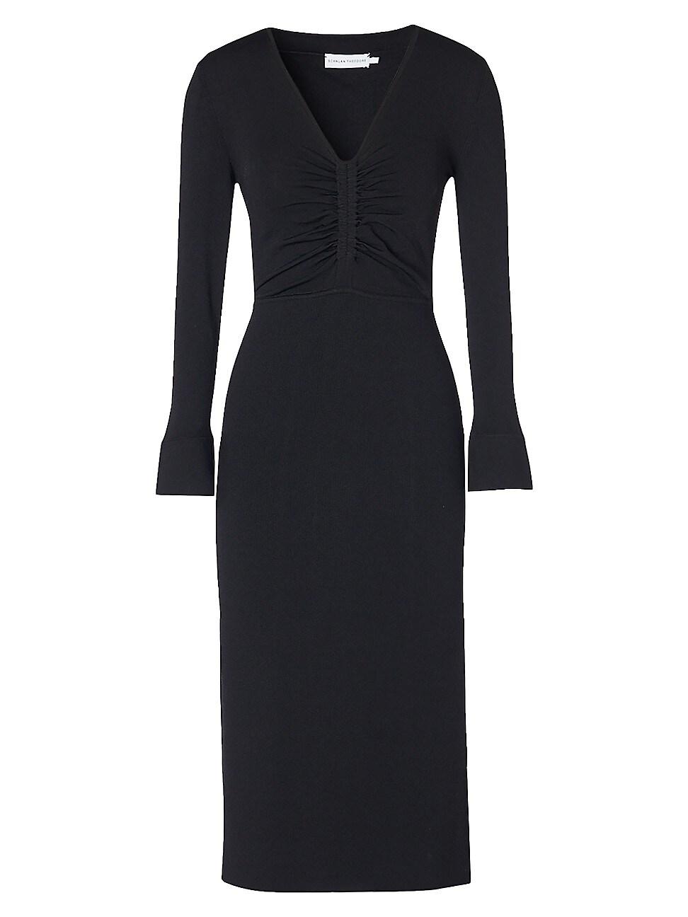 Scanlan Theodore Ruched Long-sleeve Midi-dress in Black | Lyst