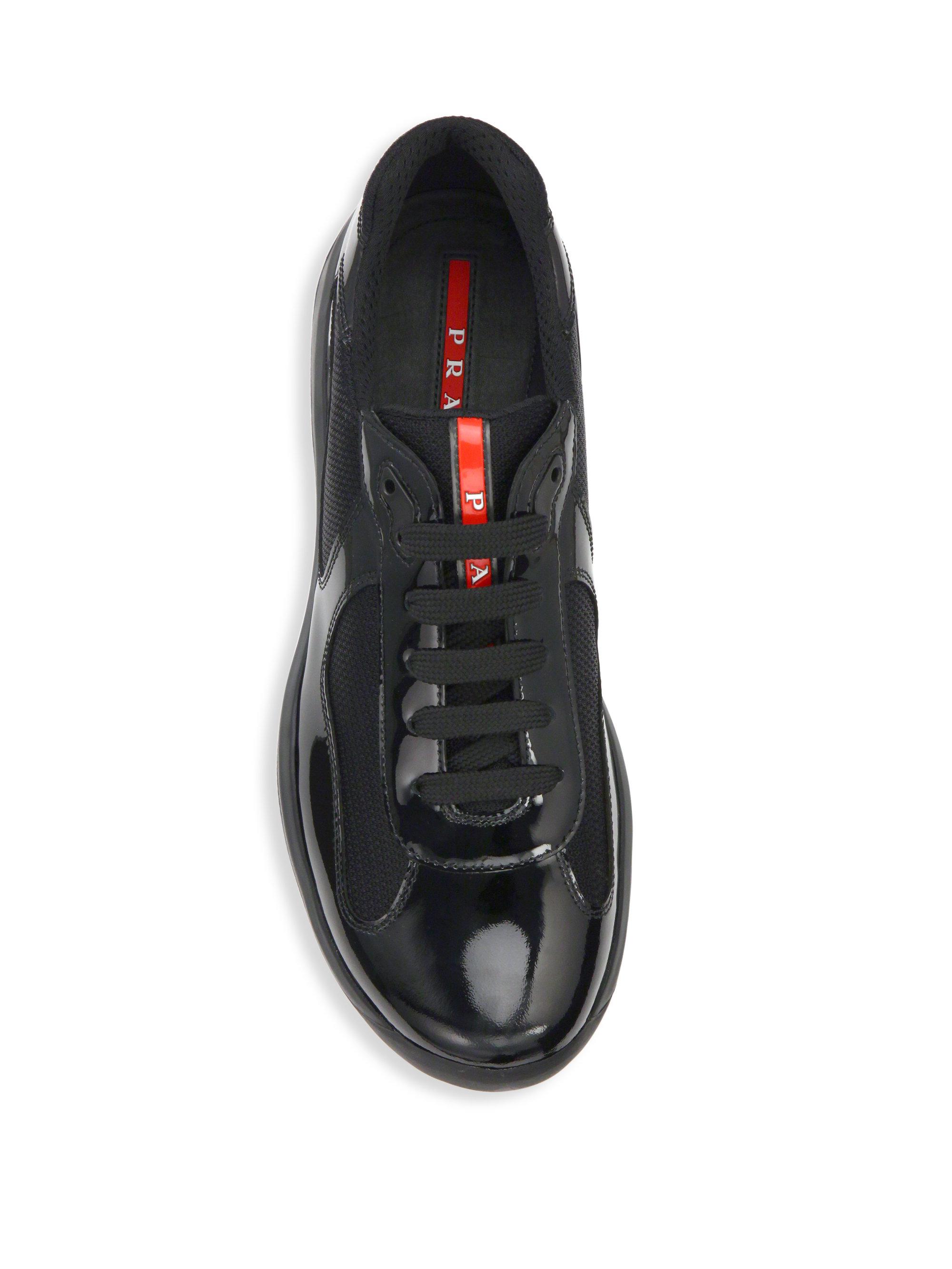 Prada Newac Patent Leather Sneakers in Black for Men - Lyst
