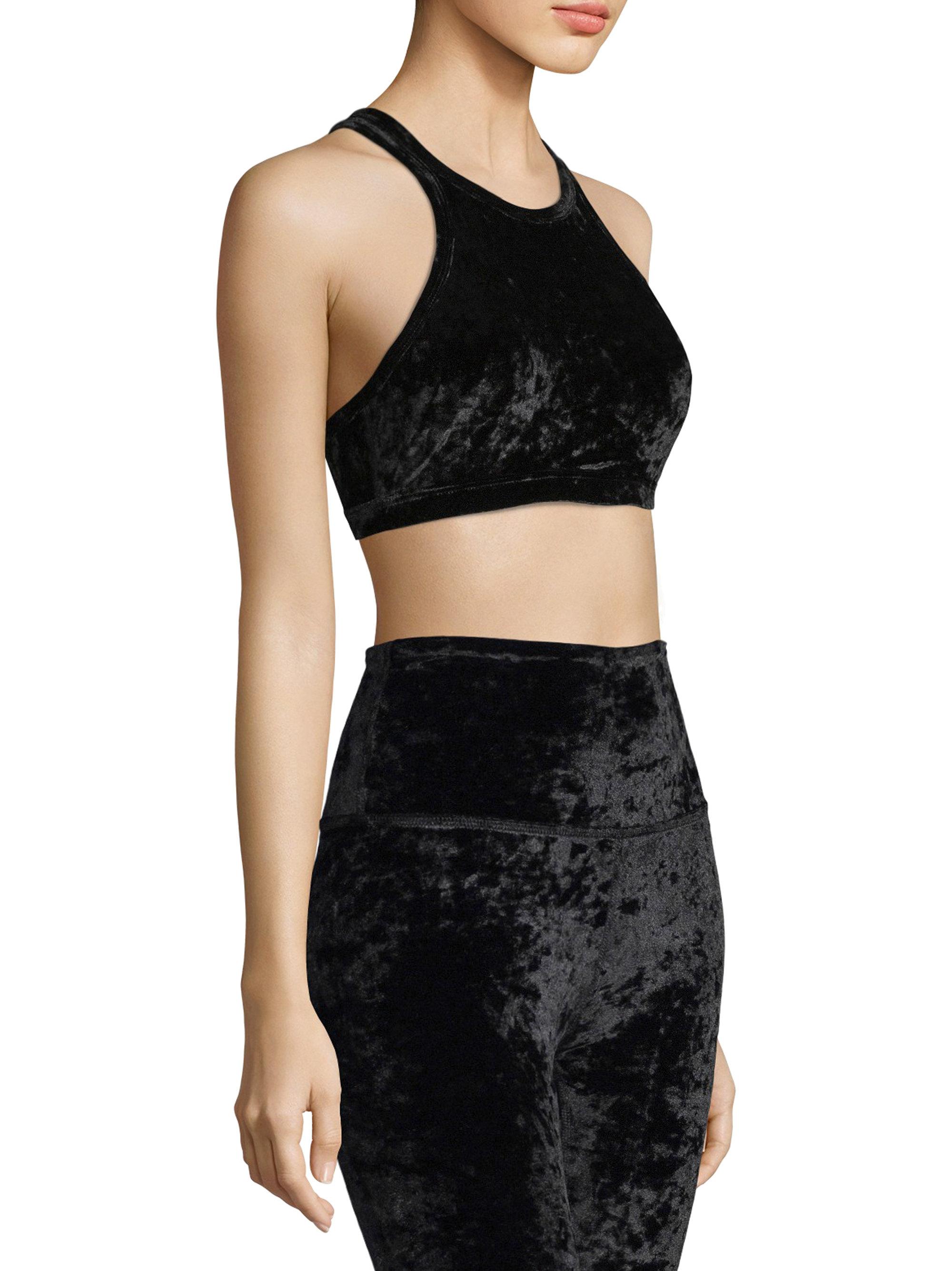 Lyst Beyond Yoga Crushed Velvet Sports Bra in Black