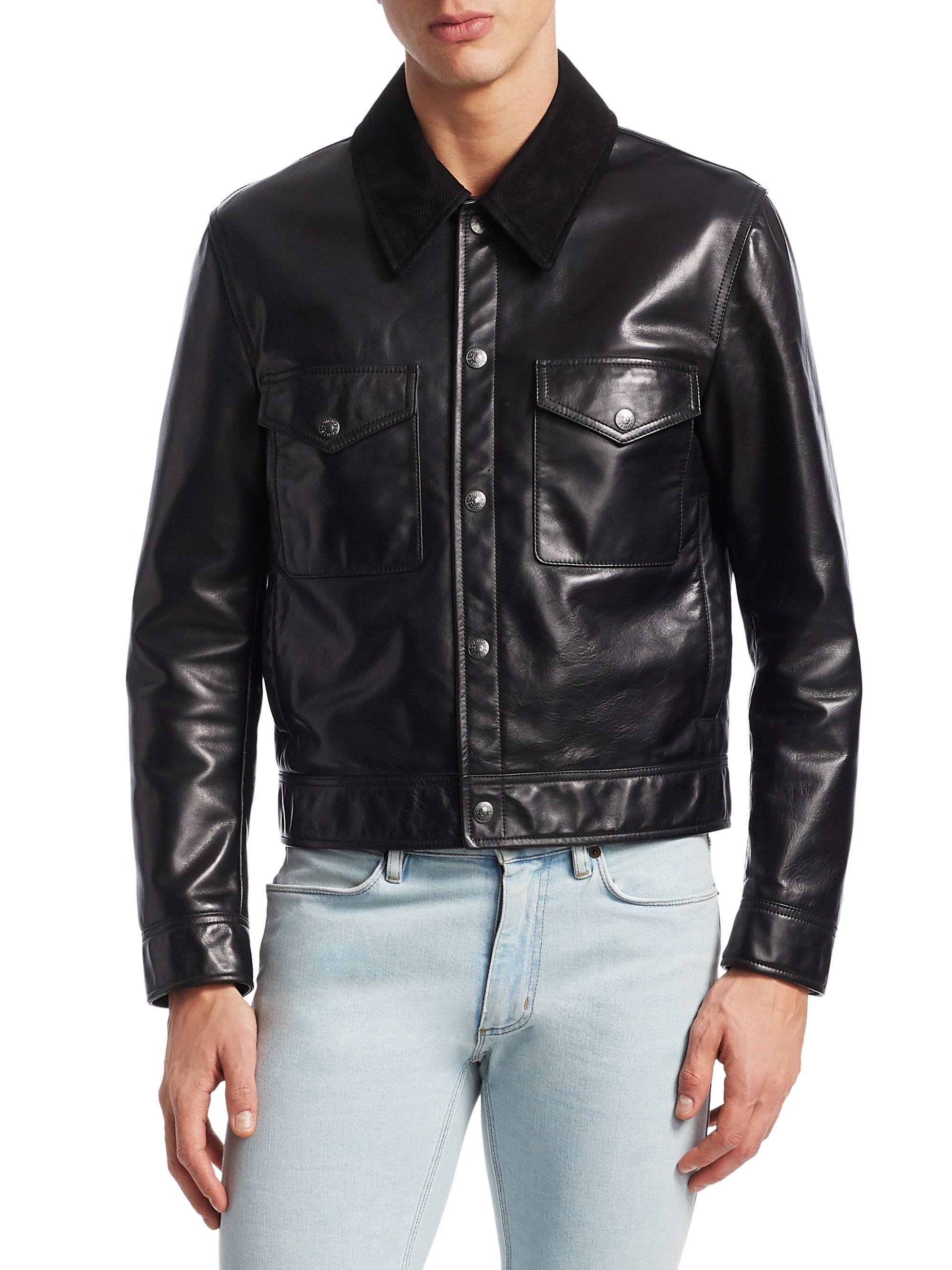 mens black leather trucker jacket