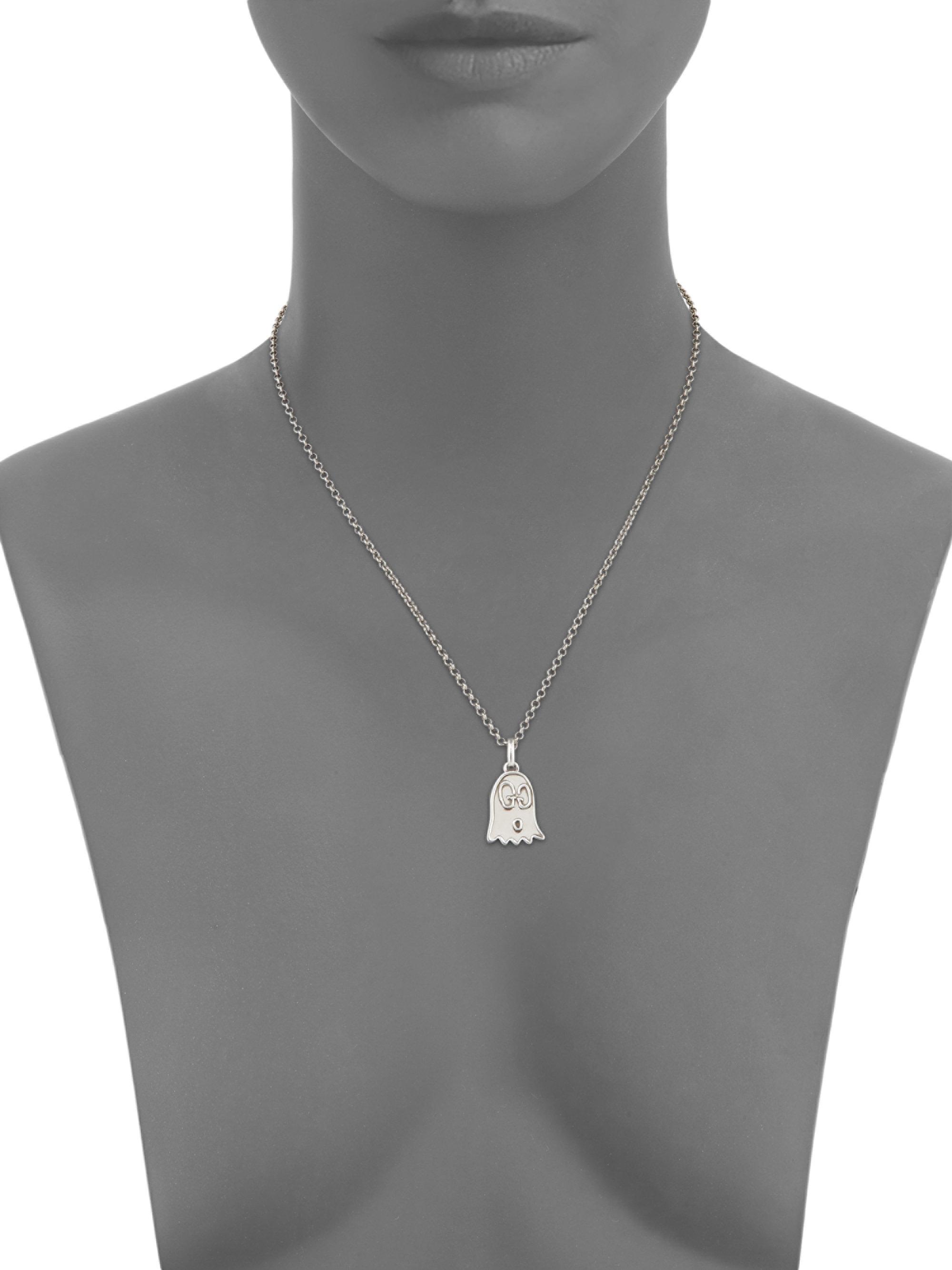 gucci ghost silver long drop pendant necklace