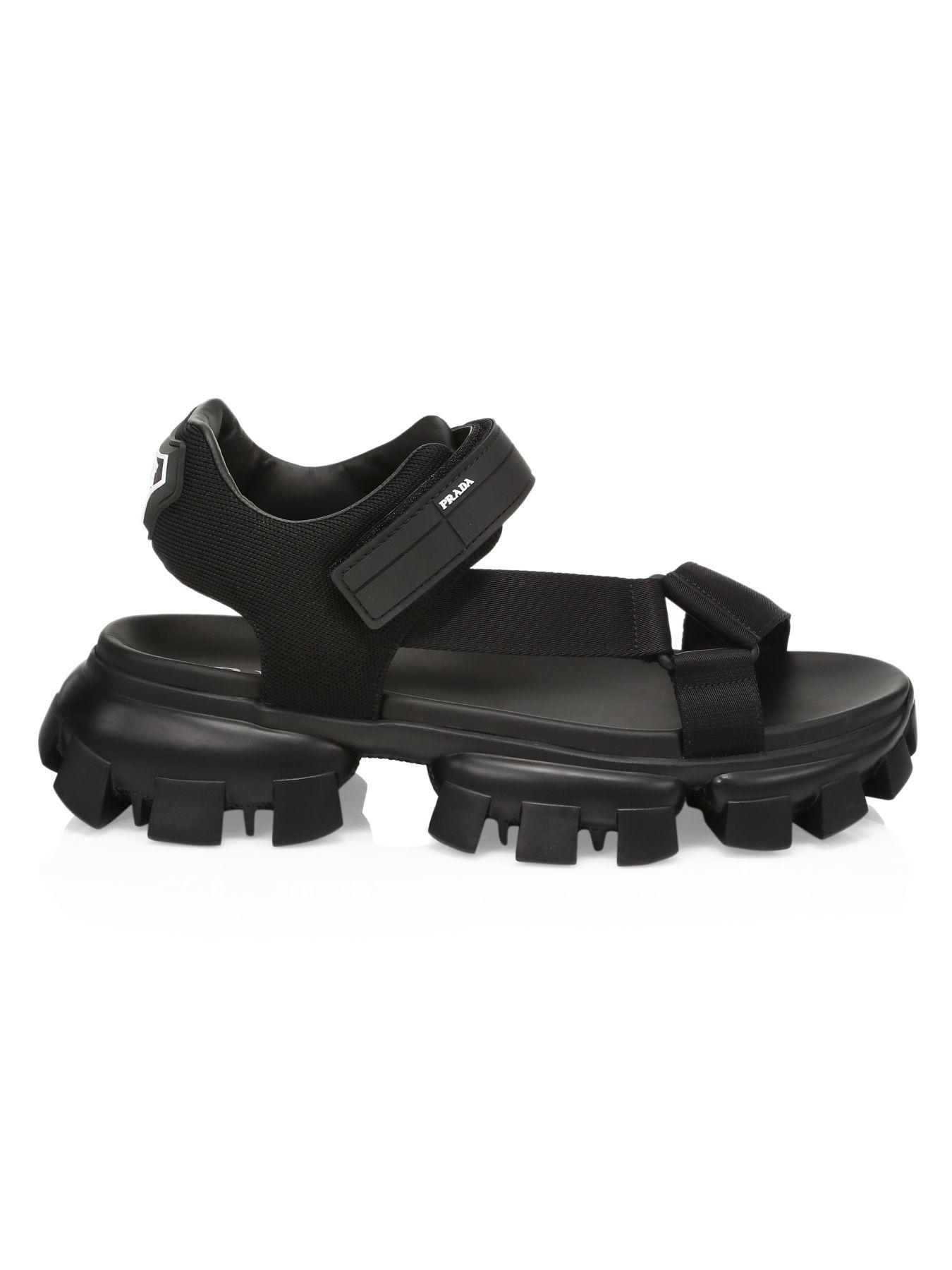 Prada Leather Nastro & Maglia Tech Sandals in Nero (Black) for Men - Lyst