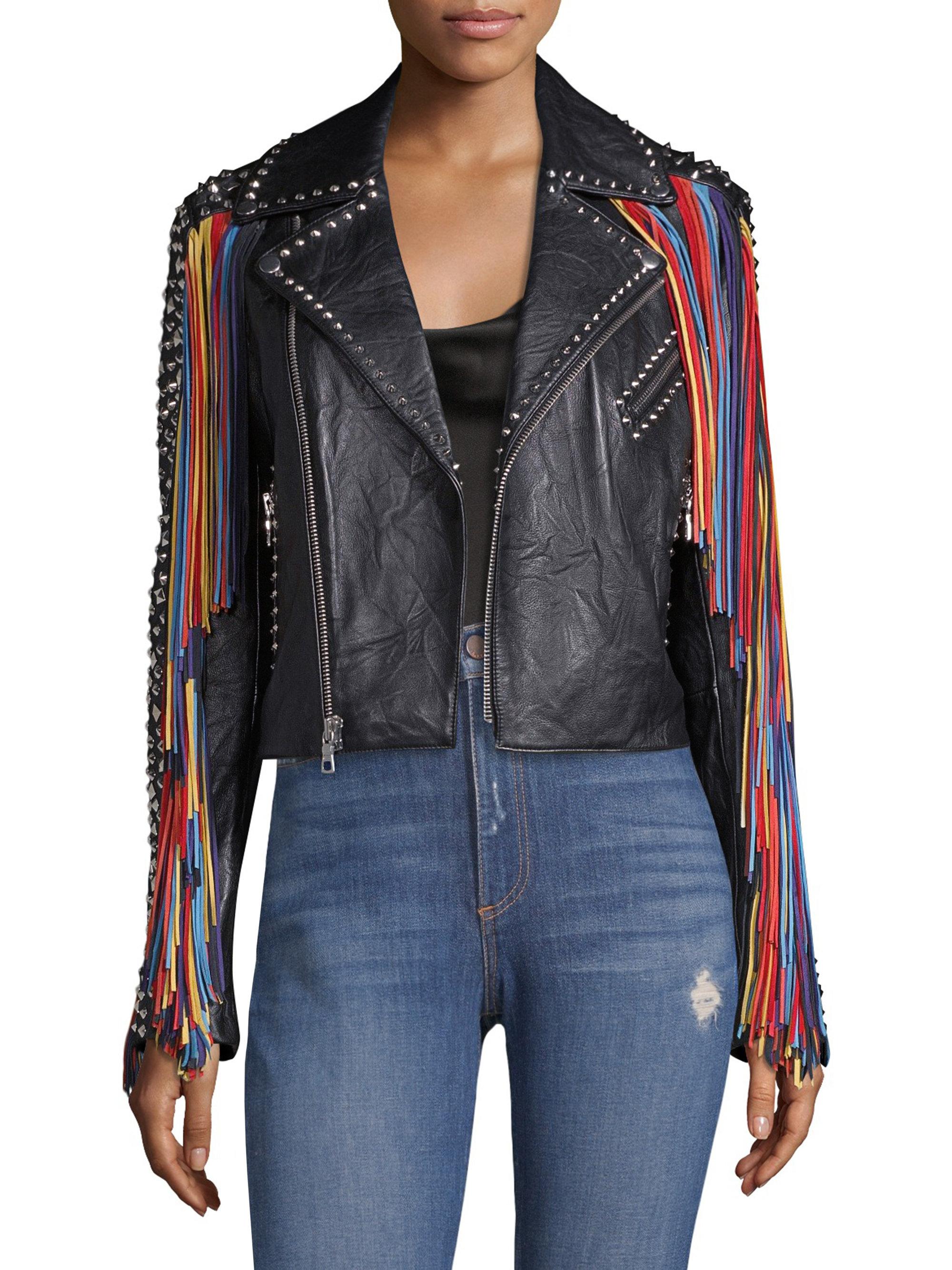 Alice + Olivia Cody Leather Cropped Moto Jacket