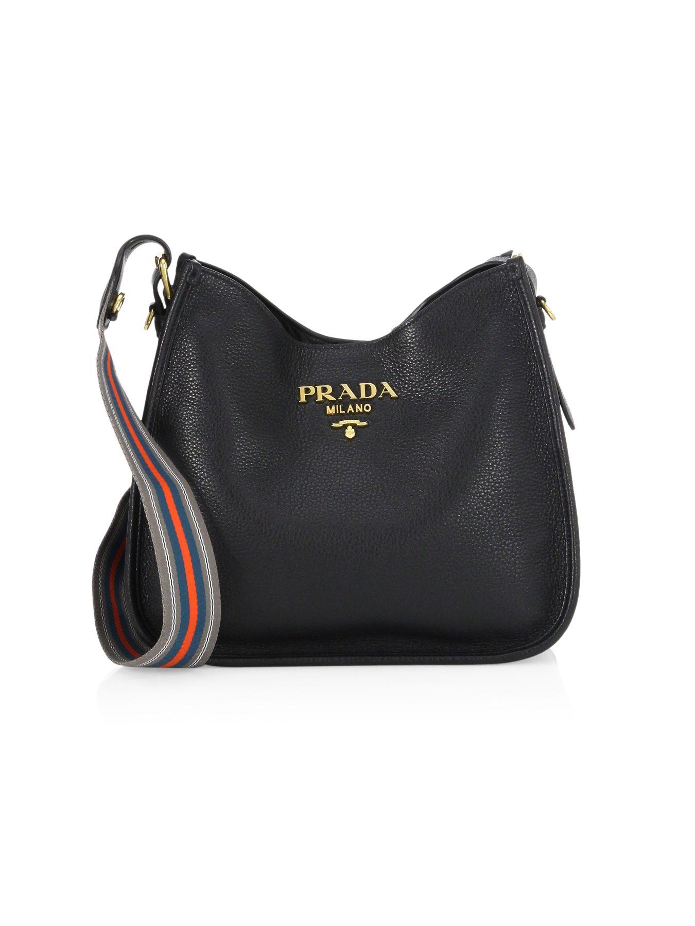 Prada Leather Small Daino Hobo Shoulder Bag in Black | Lyst