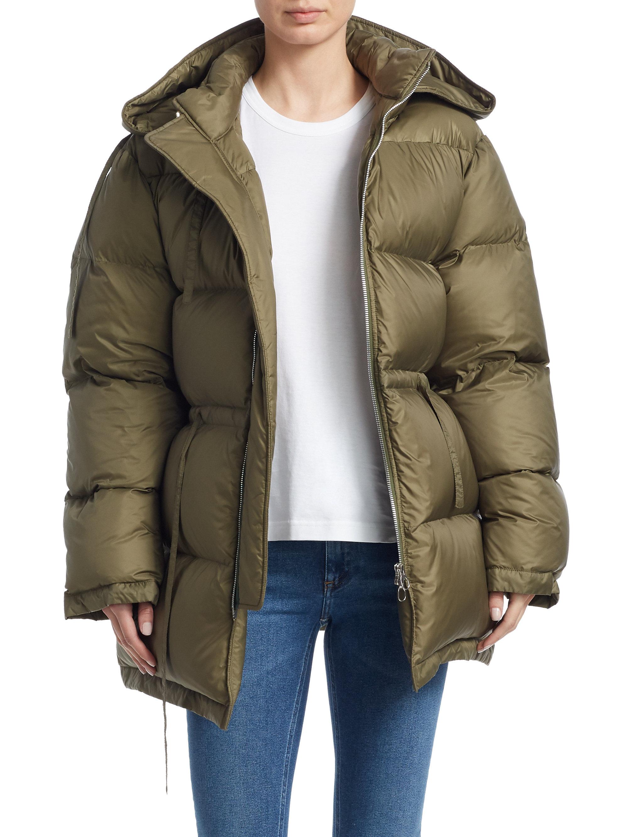 Acne Studios Cinched Waist Puffer Jacket in Olive Green (Green) - Lyst