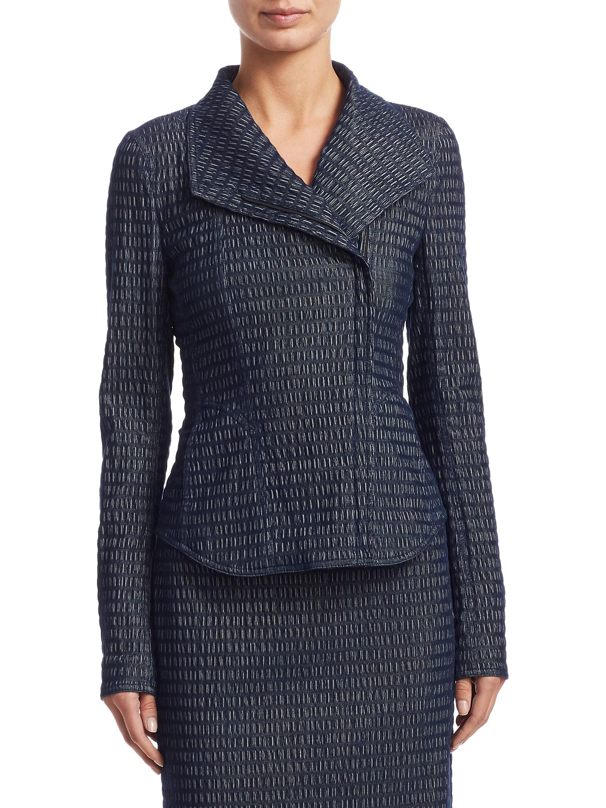 Akris Punto Cotton Jersey Biker Jacket in Indigo Cream (Blue) Lyst