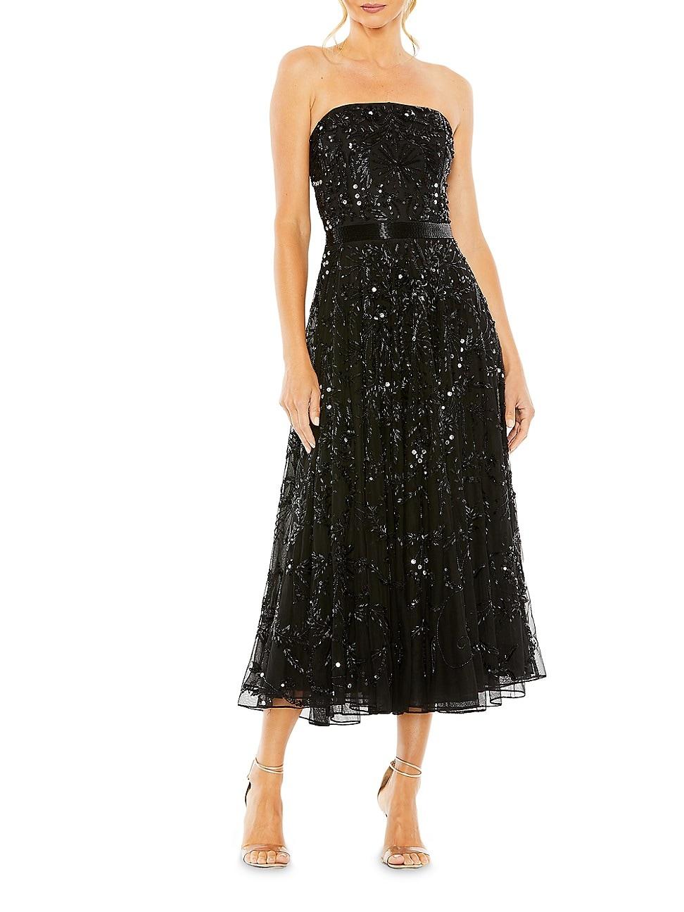 Mac Duggal Embellished Mesh Strapless Mididress in Black Lyst