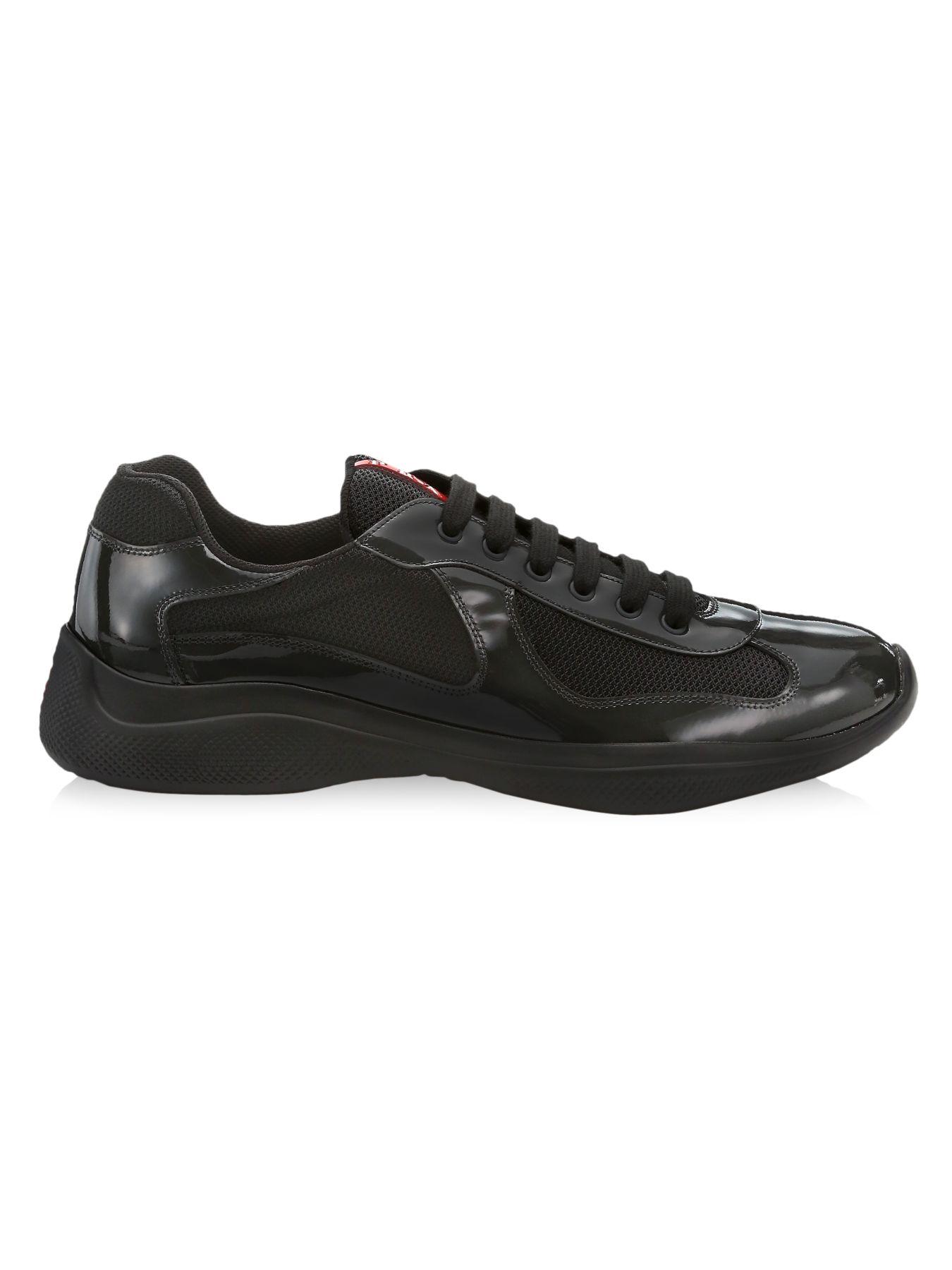 Prada America's Cup Patent Leather & Technical Fabric Sneakers in Black ...