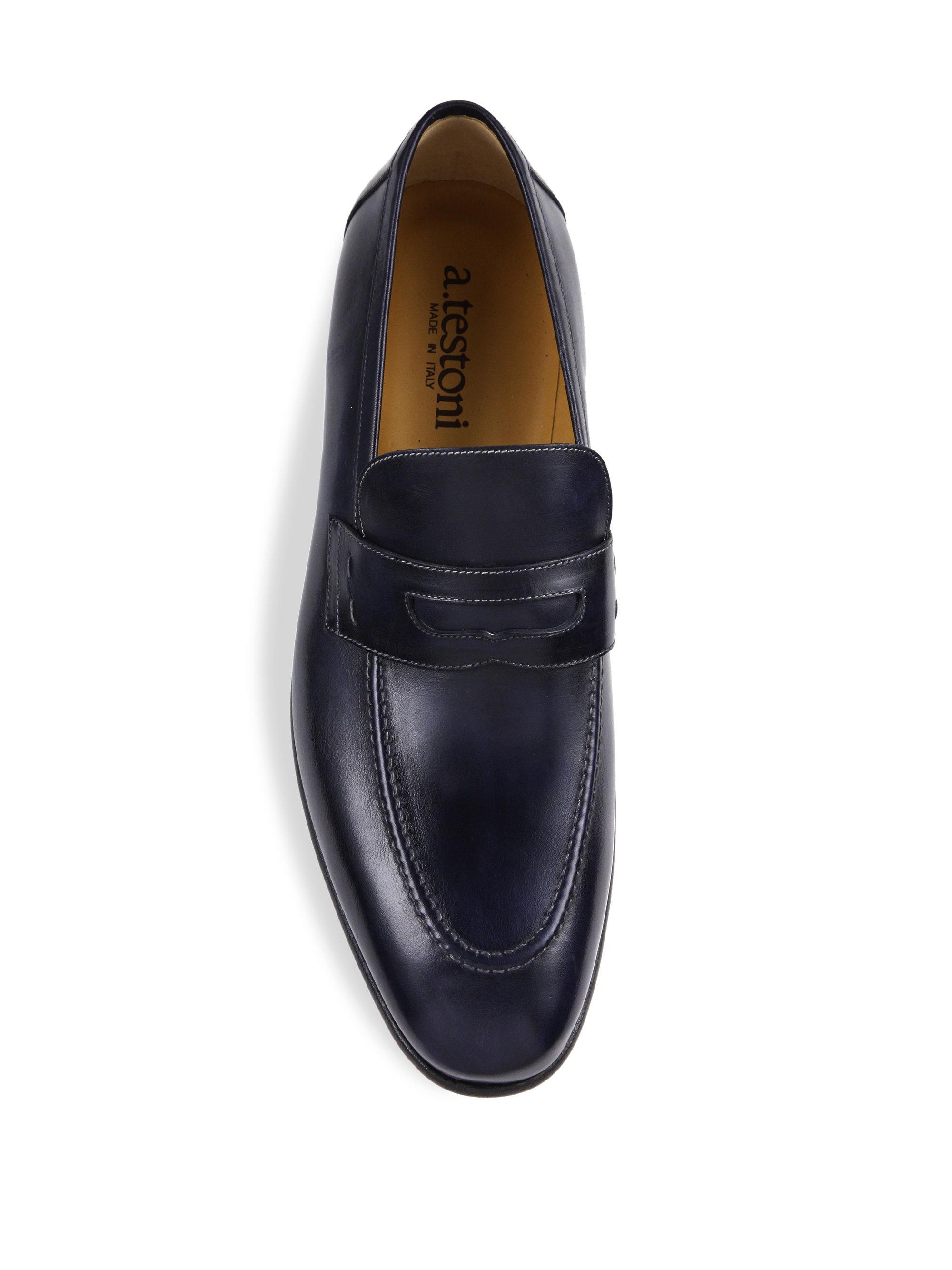 A.Testoni Penny Slip-on Leather Loafers in Navy (Blue) for Men - Lyst