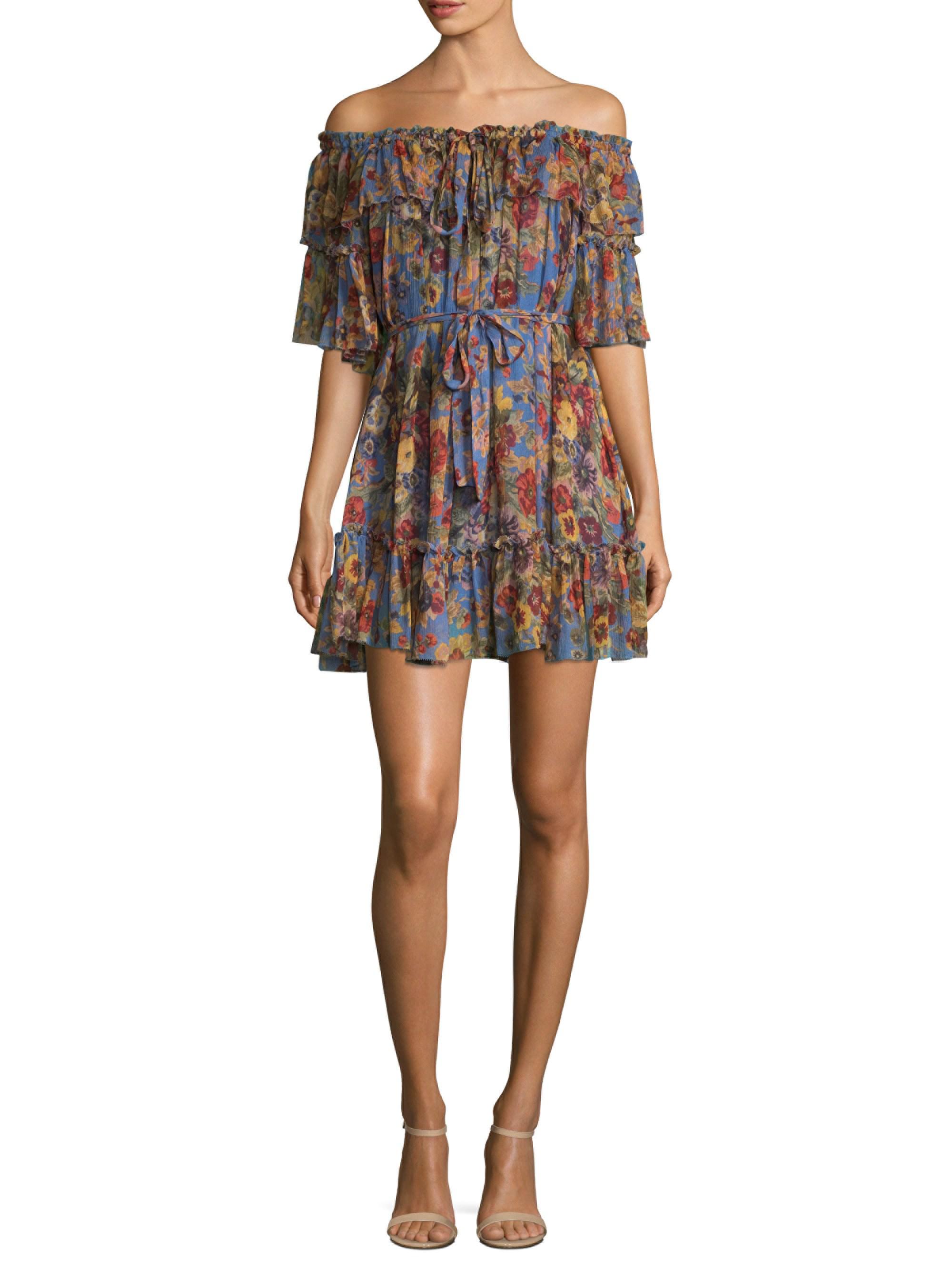 Zimmermann Lovelorn Silk Frill Mini Dress in Blue Floral