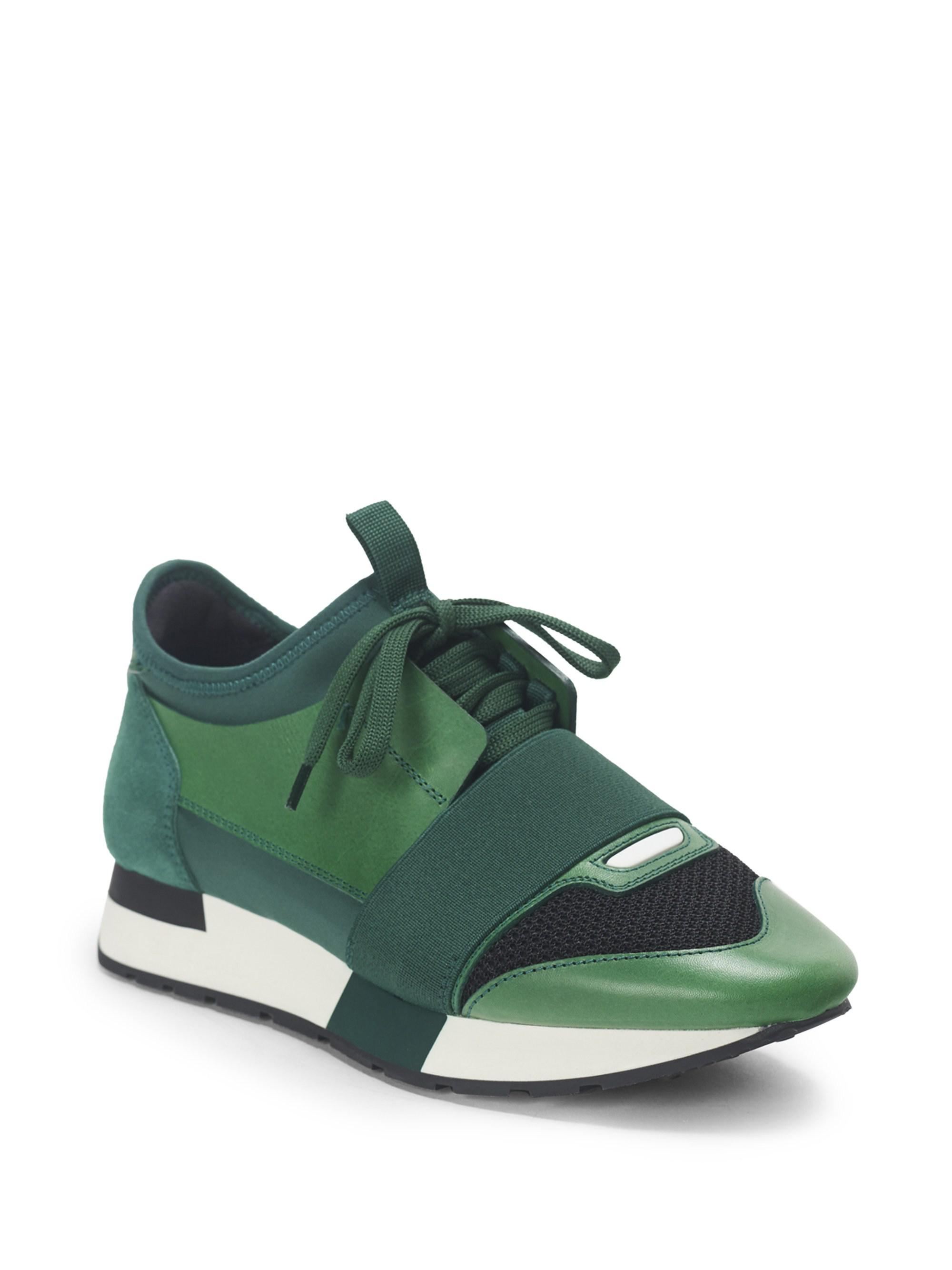 Balenciaga Leather Race Runner Sneakers in Green - Lyst