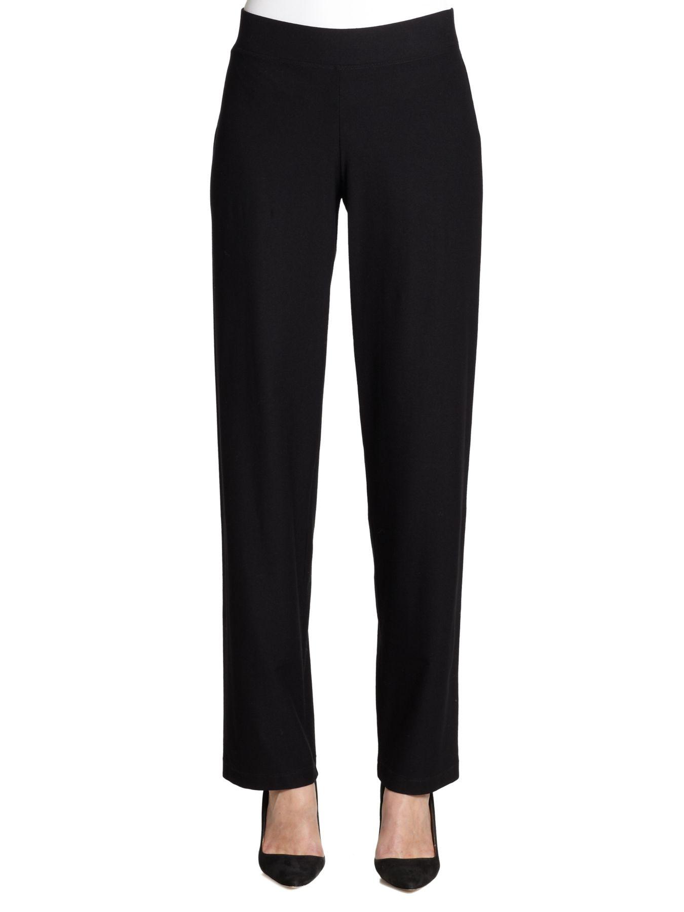 Eileen Fisher Synthetic Stretch Straightleg Pants in Black Lyst