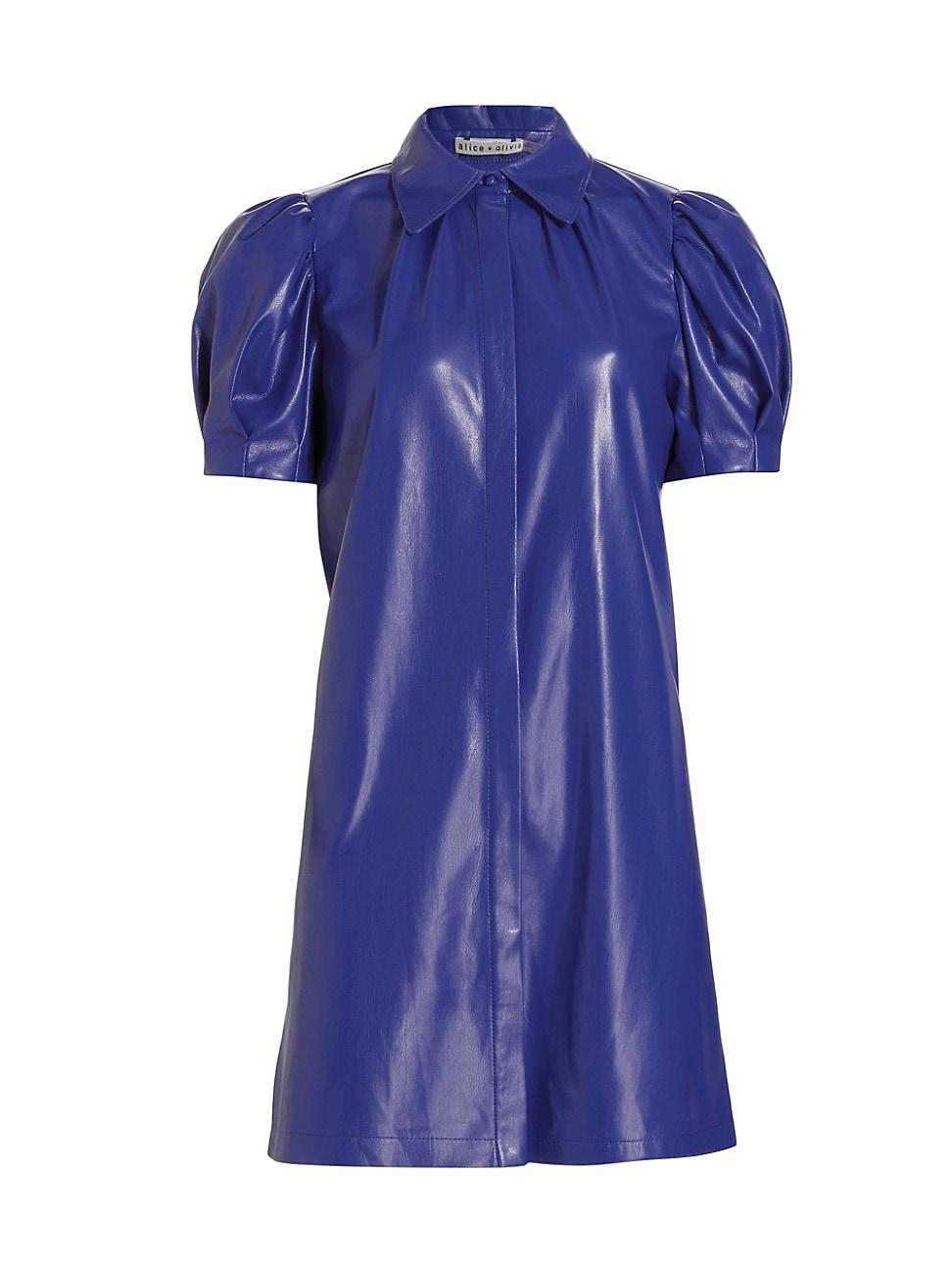Alice + Olivia Jem Vegan Leather Minidress in Blue Lyst
