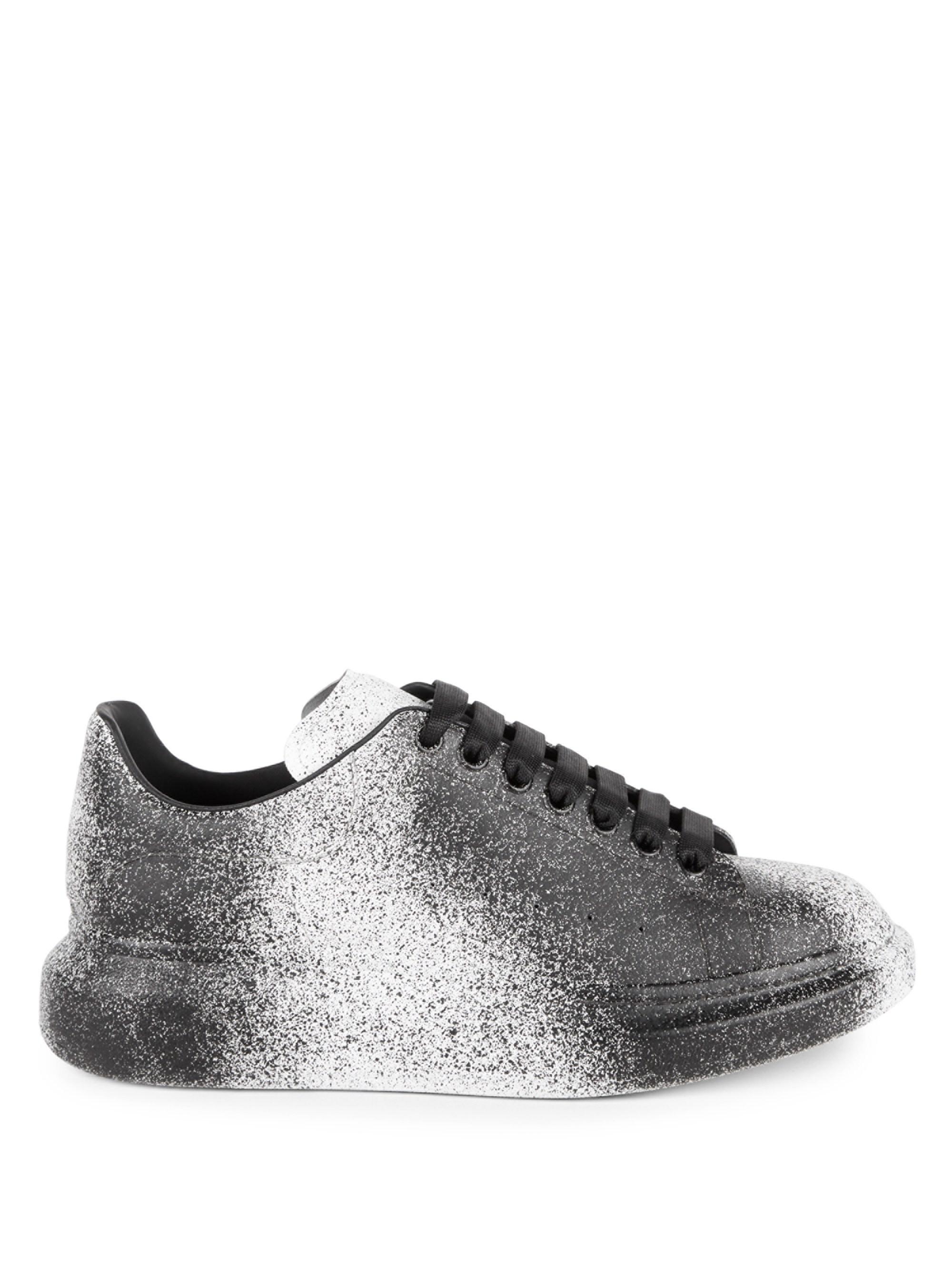 Alexander McQueen Leather Spray Paint Platform Sneakers in Black White ...