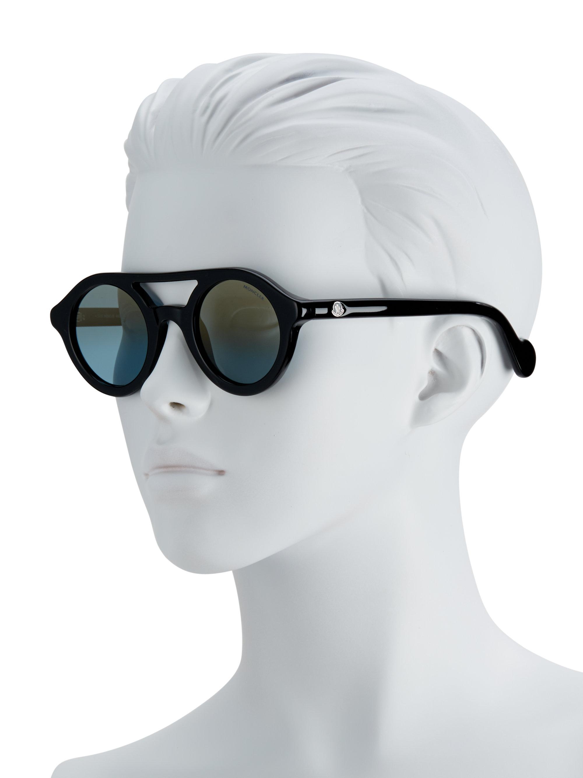 Moncler 47mm Round Mirrored Sunglasses in Black-Blue (Black) - Lyst