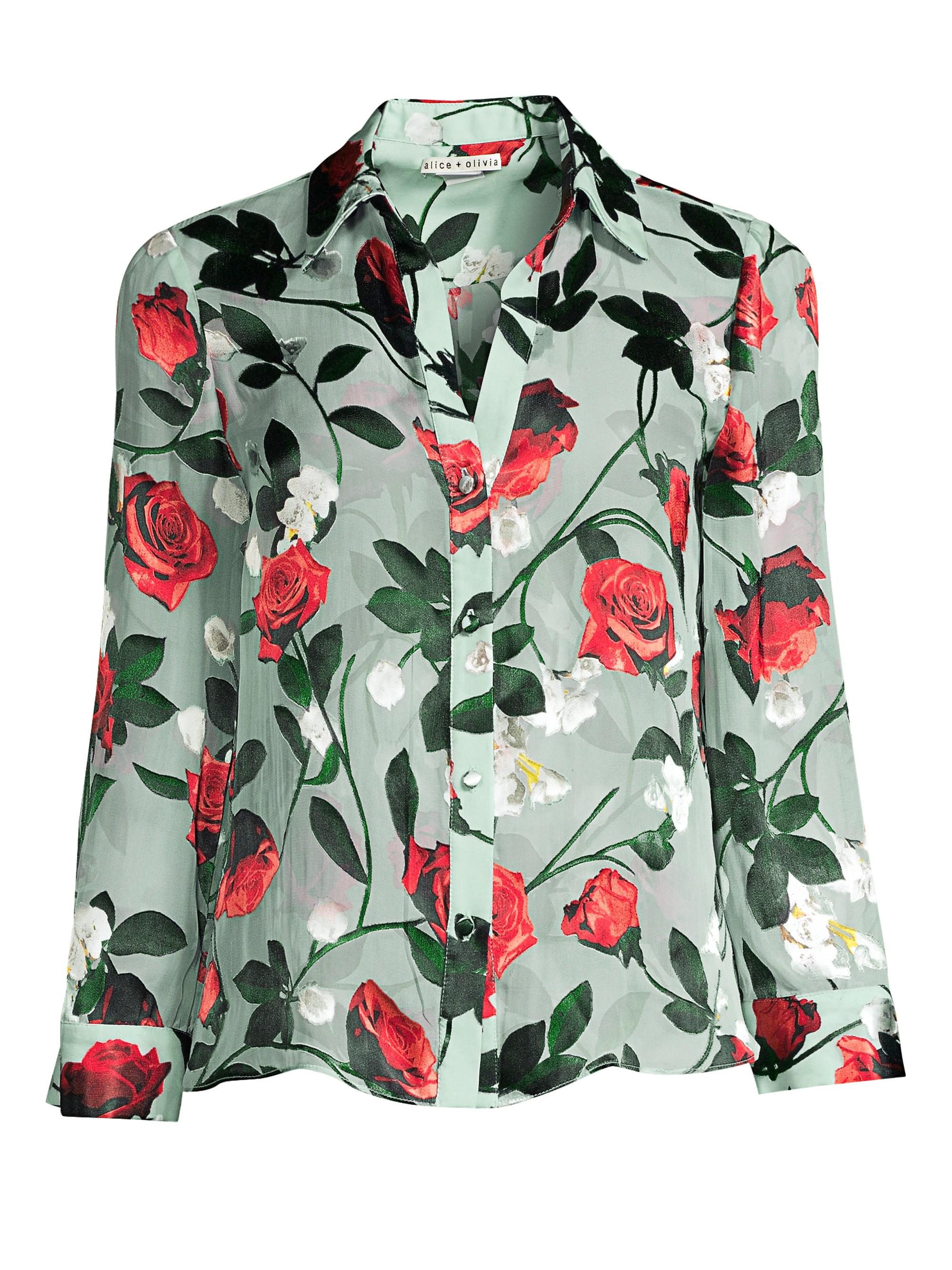 Lyst Alice + Olivia Eloise Floral Buttondown Blouse in Blue
