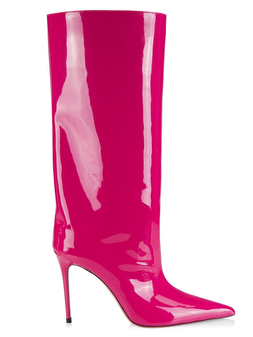 AMINA MUADDI Fiona Patent Leather Stiletto Boots in Pink | Lyst