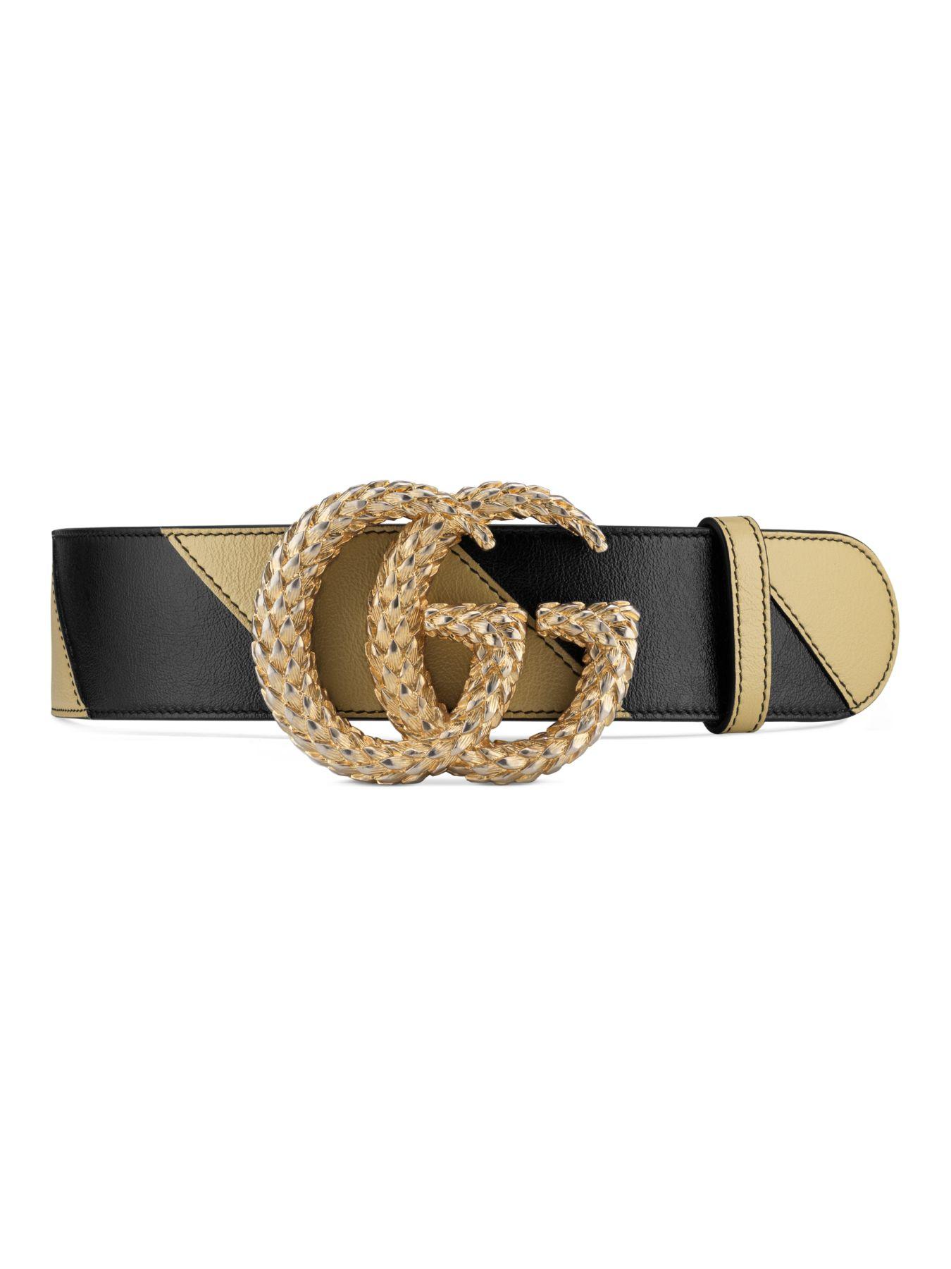 Gucci Two-tone Diagonal Quilted Leather Belt W/ Textured Double G ...