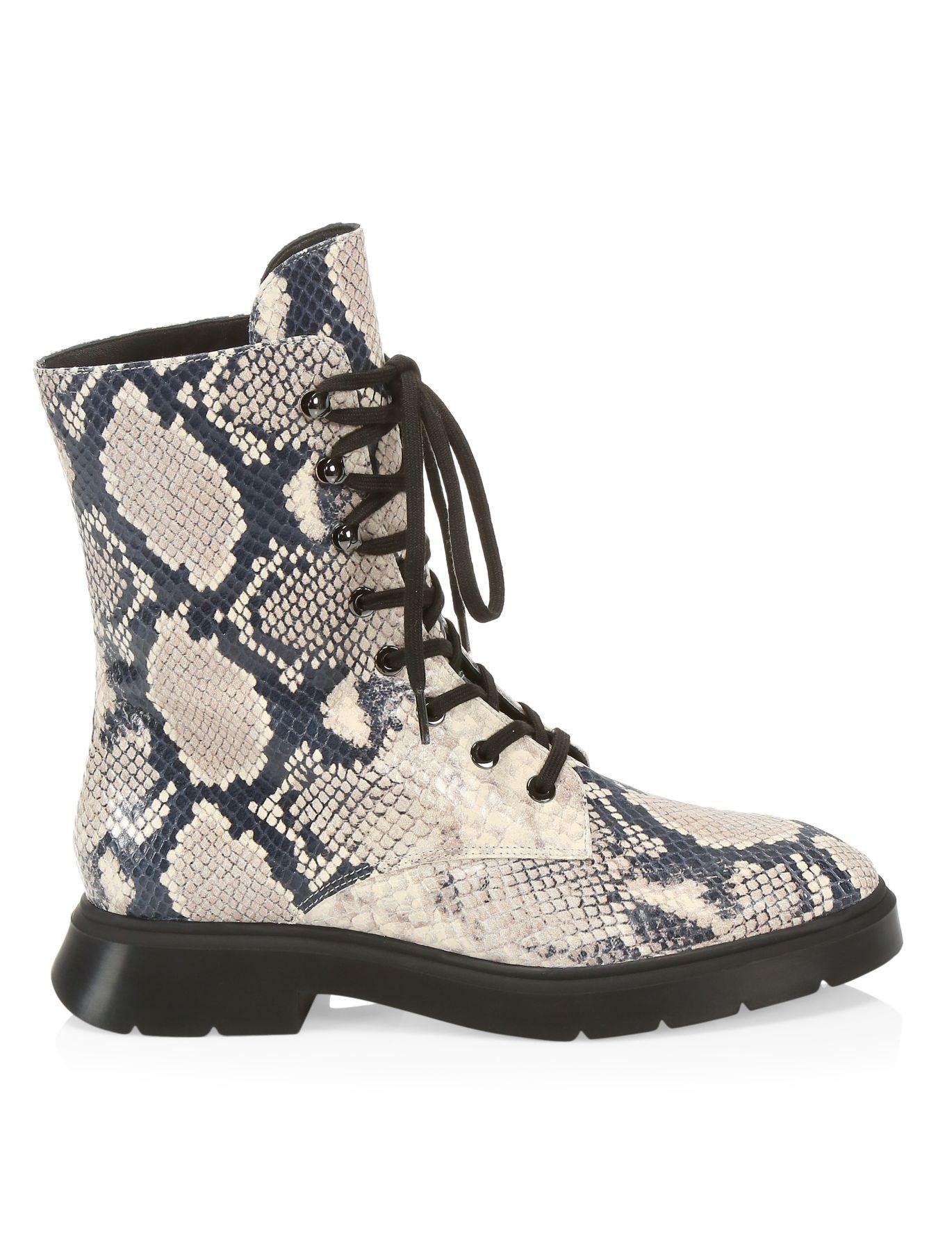 Stuart Weitzman Mckenzee Python-embossed Leather Combat Boots in Natural - Lyst